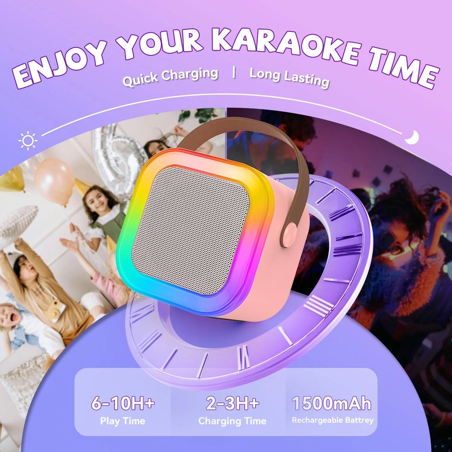 Upgraded Mini Karaoke Machine with 3 Wireless Microphones for Kids Girls Boys - Karaoke Party Speaker Christmas Birthday Gifts for 4 5 6 7 8 9 10 11+ Year Old - Kids' Instrument Accessories - Pink 3MIC-PINK - Image 6