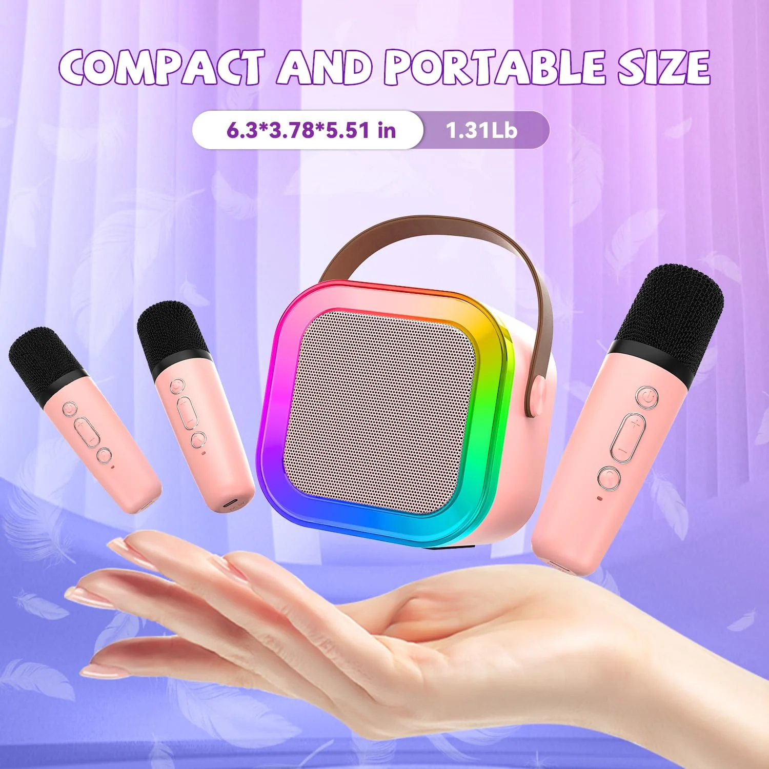 Upgraded Mini Karaoke Machine with 3 Wireless Microphones for Kids Girls Boys - Karaoke Party Speaker Christmas Birthday Gifts for 4 5 6 7 8 9 10 11+ Year Old - Kids' Instrument Accessories - Pink 3MIC-PINK - Image 8