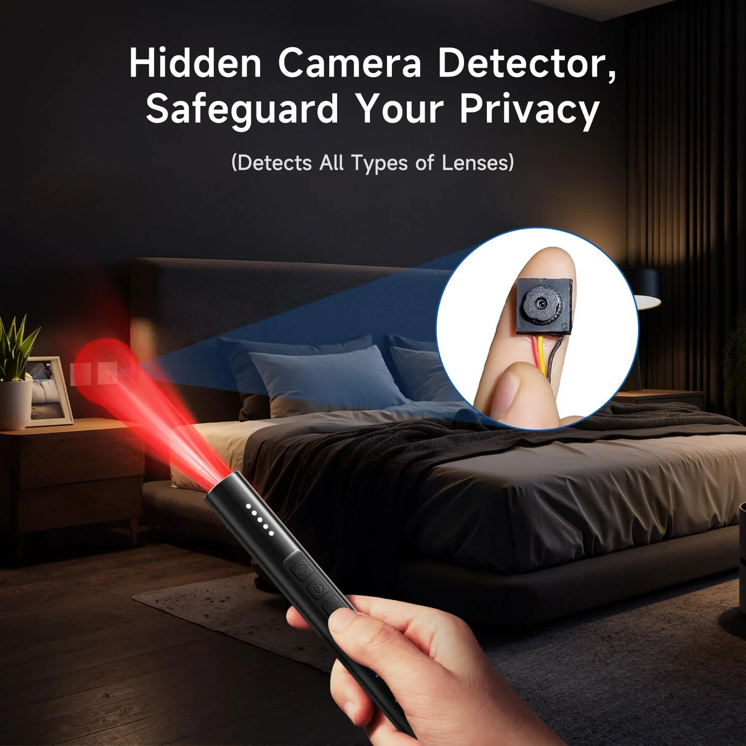 Upgraded Multi-Function Hidden Camera Detector - Precision Detection, GPS Tracker Detector, Anti-Spy RF Detector & Camera Finder for Airbnb, Hotels, Travel, and Fitting Rooms Black - Image 2