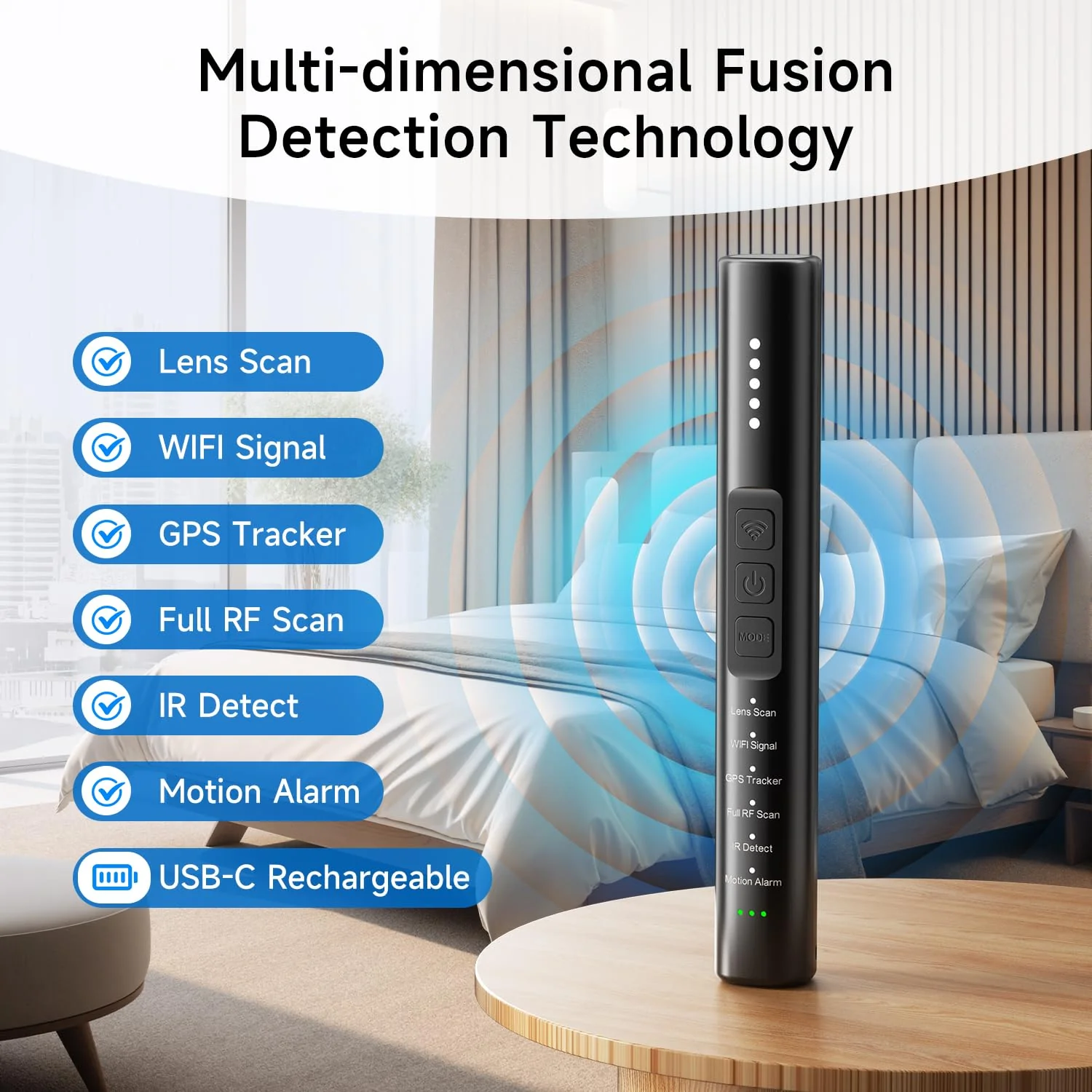 Upgraded Multi-Function Hidden Camera Detector - Precision Detection, GPS Tracker Detector, Anti-Spy RF Detector & Camera Finder for Airbnb, Hotels, Travel, and Fitting Rooms Black - Image 5