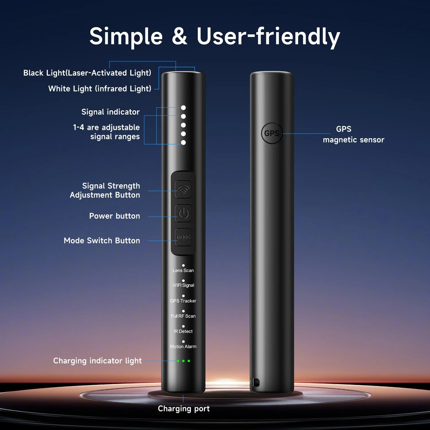 Upgraded Multi-Function Hidden Camera Detector - Precision Detection, GPS Tracker Detector, Anti-Spy RF Detector & Camera Finder for Airbnb, Hotels, Travel, and Fitting Rooms Black - Image 6