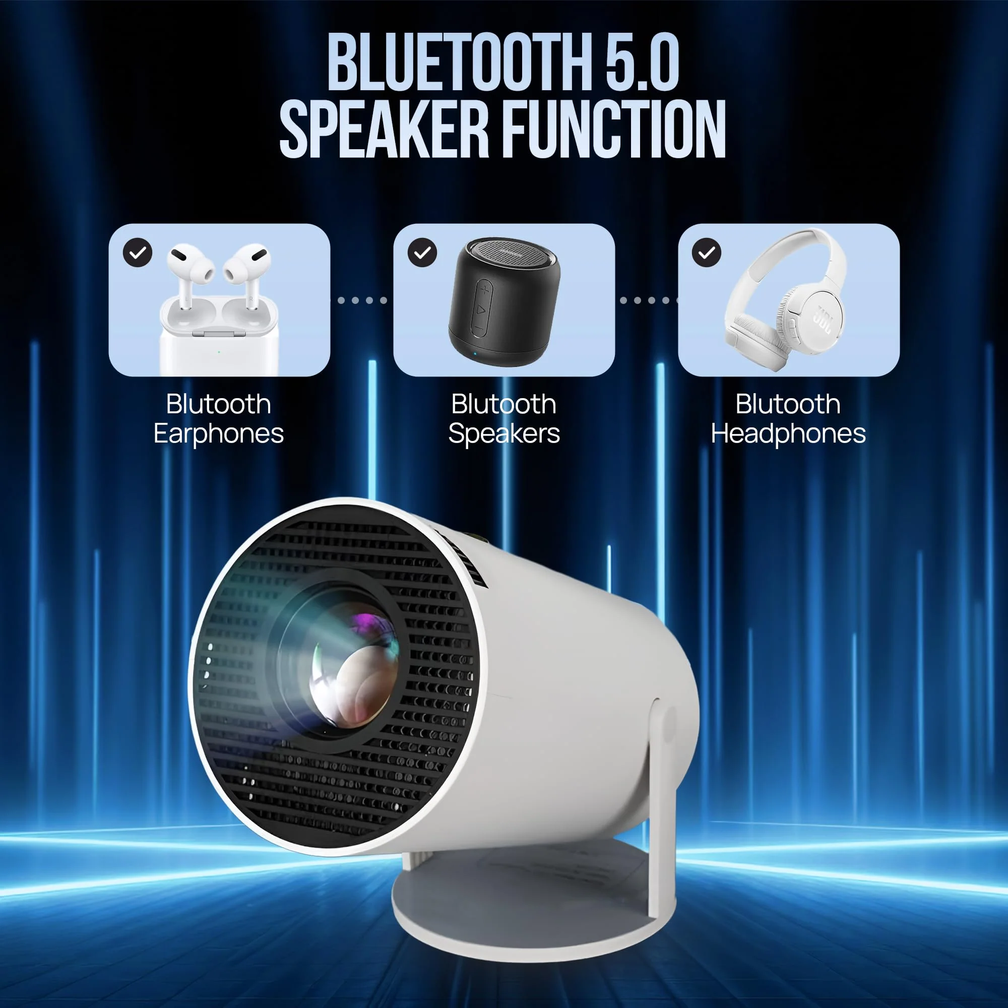 Upgraded Projector with WiFI 6 and Bluetooth Mini Portable Smart Video Theater 4K HD 1080P Outdoor Screen Movie Home TV Monitor PC Games 180° Rotatable Compatible for Laptop Tablet Computer - Image 3