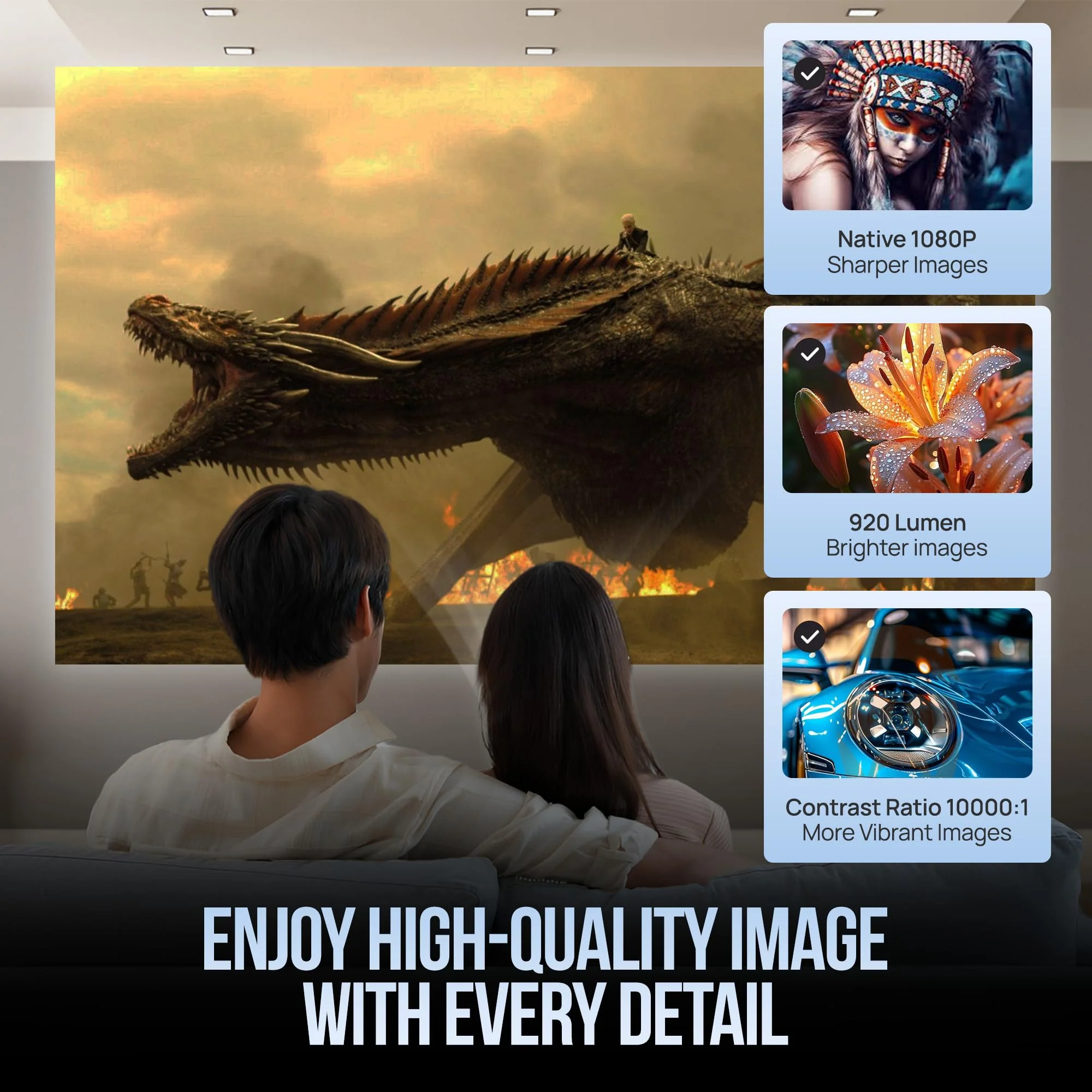 Upgraded Projector with WiFI 6 and Bluetooth Mini Portable Smart Video Theater 4K HD 1080P Outdoor Screen Movie Home TV Monitor PC Games 180° Rotatable Compatible for Laptop Tablet Computer - Image 4