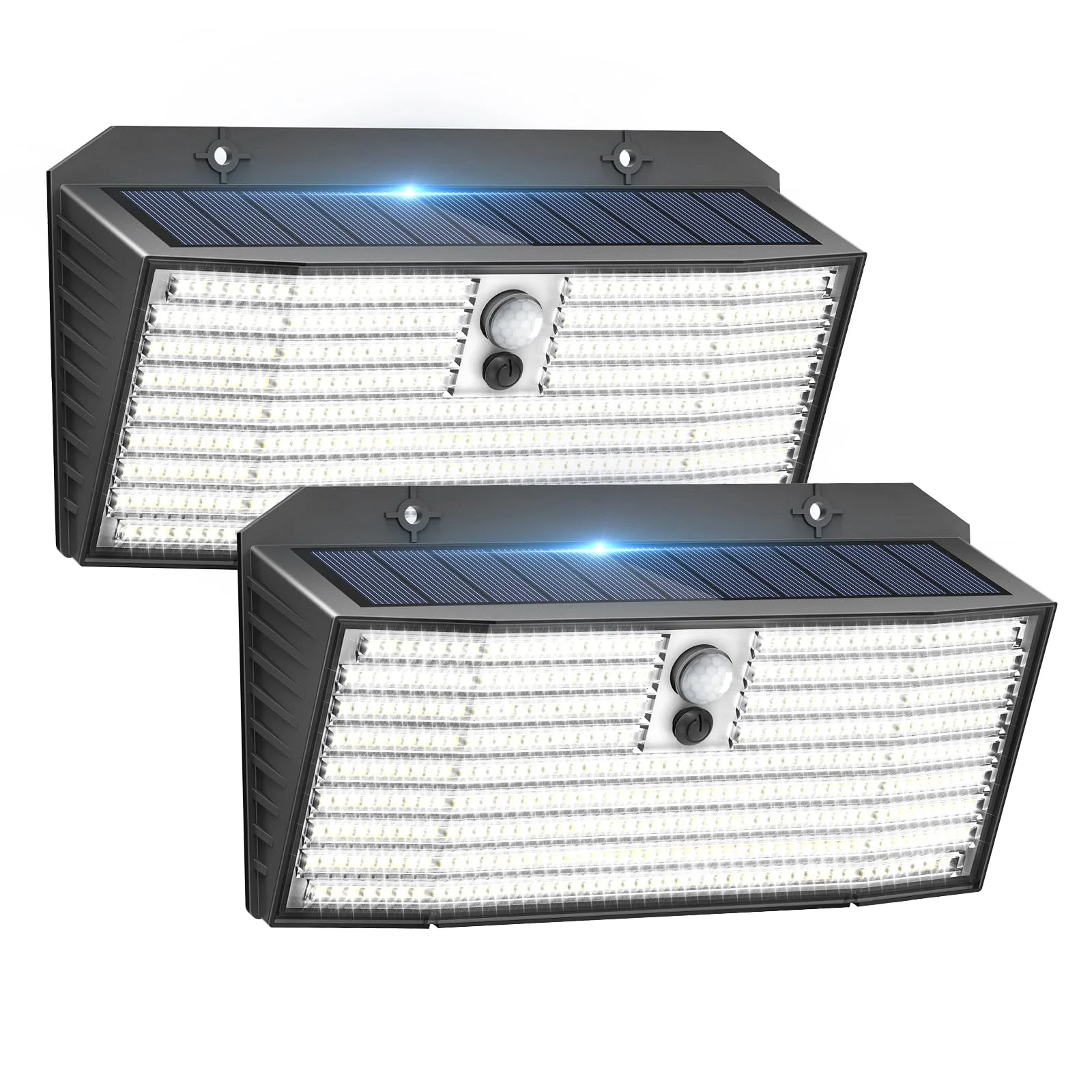 Upgraded Solar Lights Outdoor, 2 Pack 418 LED Motion Sensor Outdoor Lights, 3 Modes Security Light, IP65 Waterproof Solar Powered Wall Light for Outside Yard Garage Deck Fence
