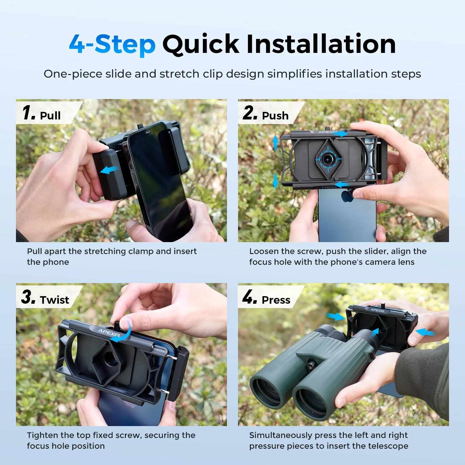 Upgraded Telescope Phone Adapter, Rotatable 360° Binocular Photo Adapter for Android & iPhone,Smartphone Holder Mount for Telescope,Monocular,Binocular,Spotting Scope,Microscope with Bluetooth Shutter Black - Image 3