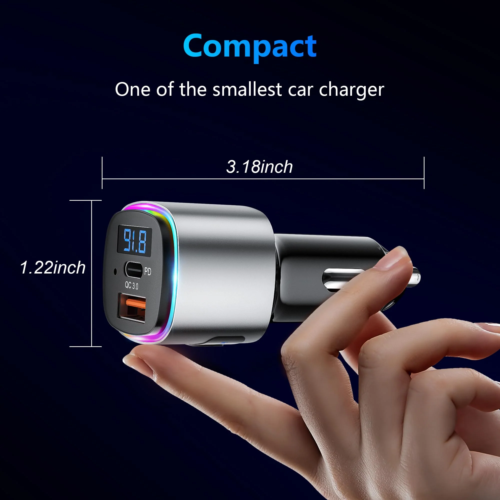 (Upgraded Version) FM Transmitter Bluetooth, SONRU Bluetooth Car Adapter [PD 30W & QC3.0 18W], Wireless FM Radio Transmitter, Hands-Free Calling, Siri Google Assistant, TF Card - Image 8