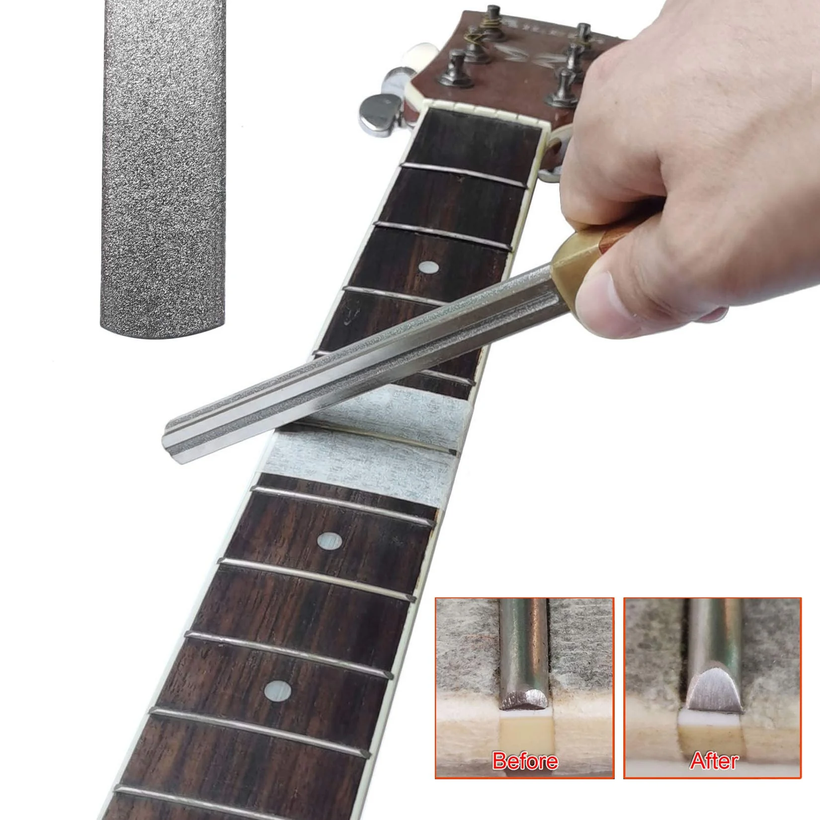 Upgrated Baroque Guitar Fret Crowning&Edge Dressing File 3 Slots Size & 1 full Grit Side Improved 4th Generation Repair Luthier Tools for Guitars,Ukulele,Bass,Banjo,Mandolin etc (4th Generation File) 4th Generation File - Image 3