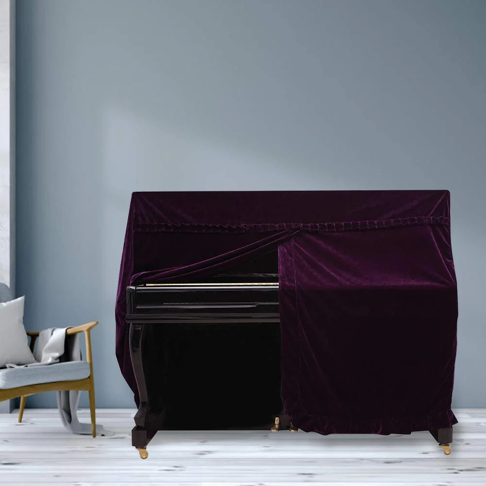 Upright Piano Cover, Colorfast Pleuche Full Piano Dust Proof Decorated Cover(Purple) - Image 2