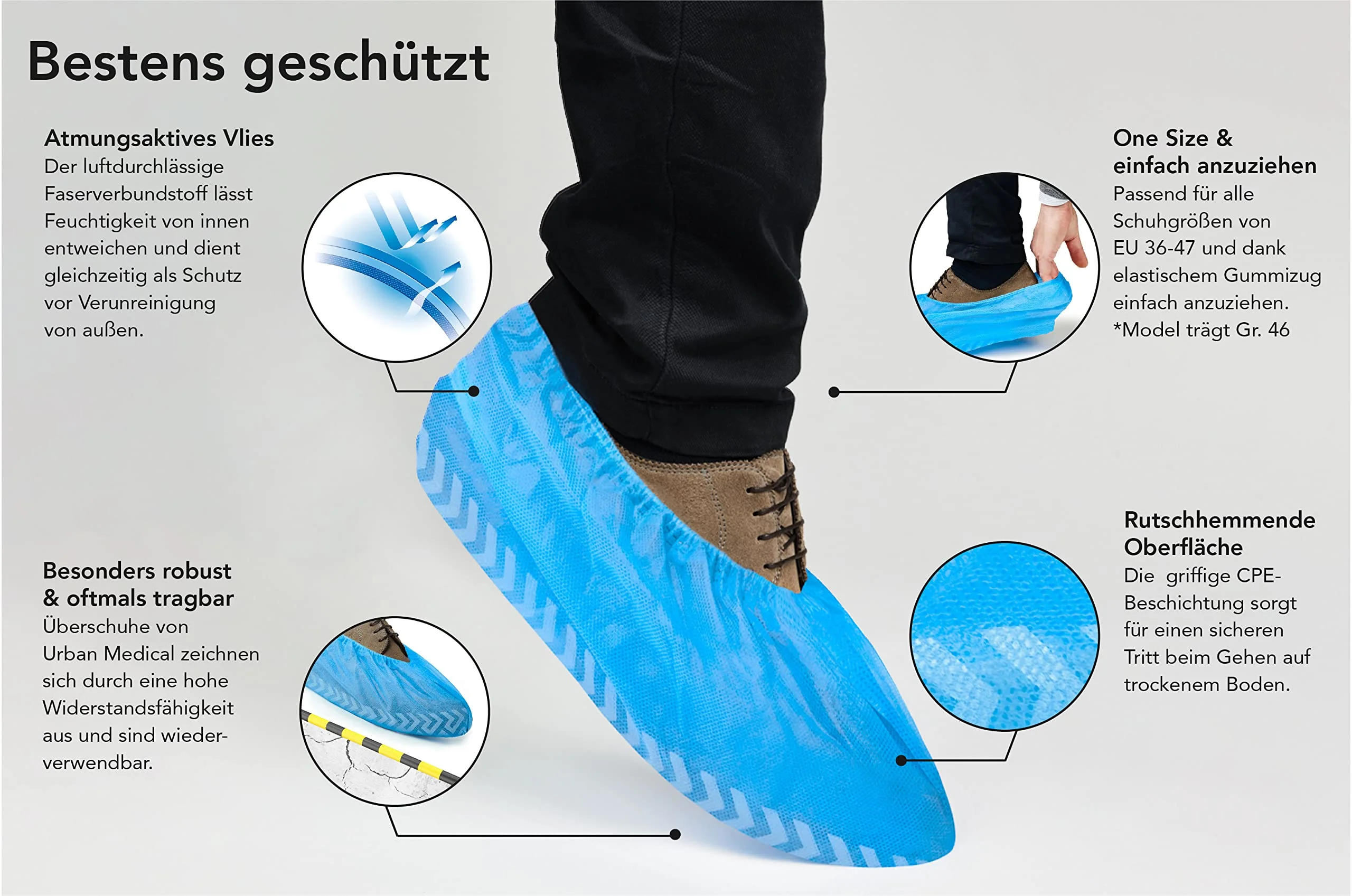 URBAN MEDICAL 100 x Breathable 6 g Disposable / Reusable Shoe Covers with Non-Slip Sole - Safe Step - Tear-Resistant and Puncture Proof - Overshoes for Indoor and Outdoor Use - One Size - Image 2