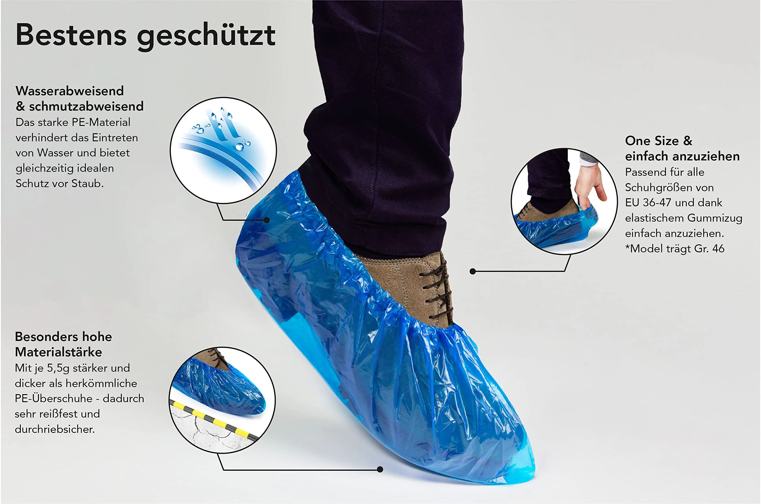 URBAN MEDICAL 100 x Waterproof 5.5 g Disposable / Reusable Shoe Covers - Solid Dry - Tear-Resistant & Puncture Proof - Overshoes for Indoor and Outdoor Use - One Size - Image 2