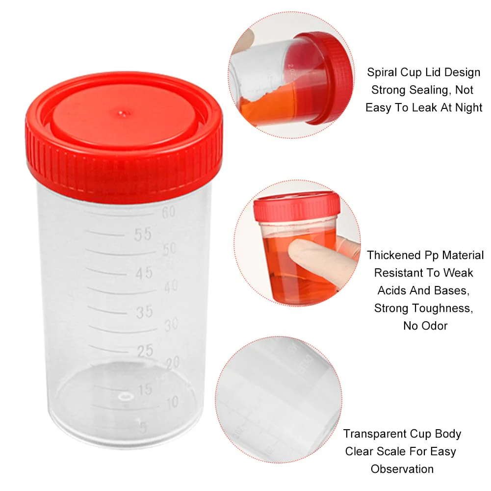 Urine Cup Sample Cup, Pack of 10 Rin Cups with Screw Lid Sample Cup, 60 ml Urine Sample Cup, Screw-On Lid Container, Urine Sample Cup, for Experiments, Storage 10Stück red - Image 2