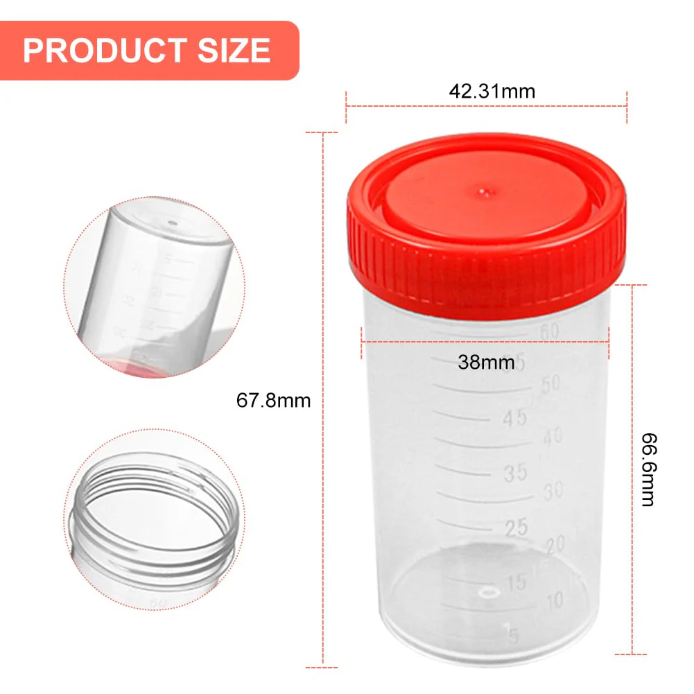 Urine Cup Sample Cup, Pack of 10 Rin Cups with Screw Lid Sample Cup, 60 ml Urine Sample Cup, Screw-On Lid Container, Urine Sample Cup, for Experiments, Storage 10Stück red - Image 3