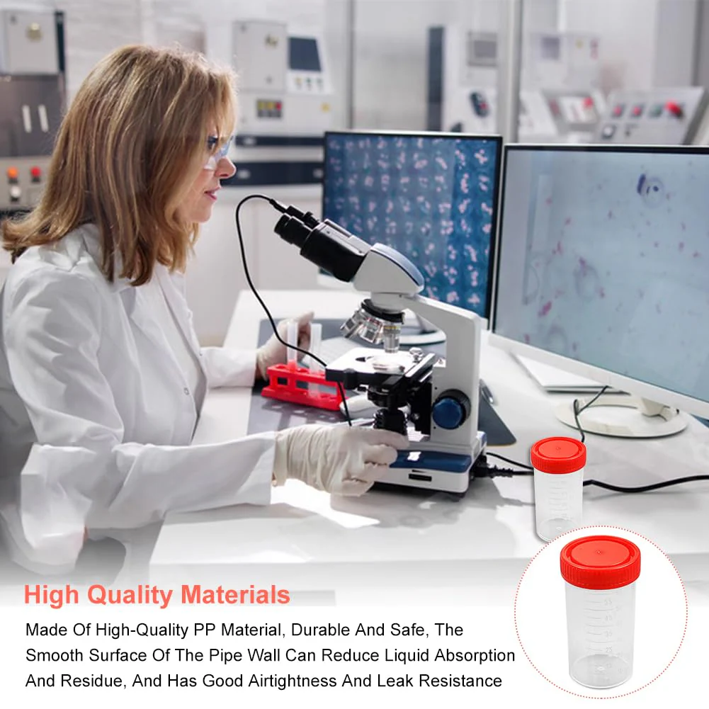 Urine Cup Sample Cup, Pack of 10 Rin Cups with Screw Lid Sample Cup, 60 ml Urine Sample Cup, Screw-On Lid Container, Urine Sample Cup, for Experiments, Storage 10Stück red - Image 4