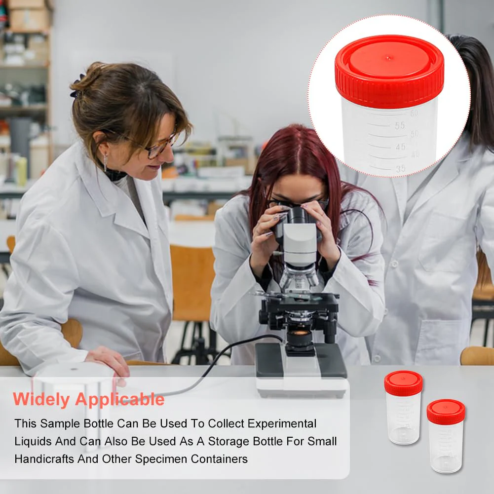 Urine Cup Sample Cup, Pack of 10 Rin Cups with Screw Lid Sample Cup, 60 ml Urine Sample Cup, Screw-On Lid Container, Urine Sample Cup, for Experiments, Storage 10Stück red - Image 5