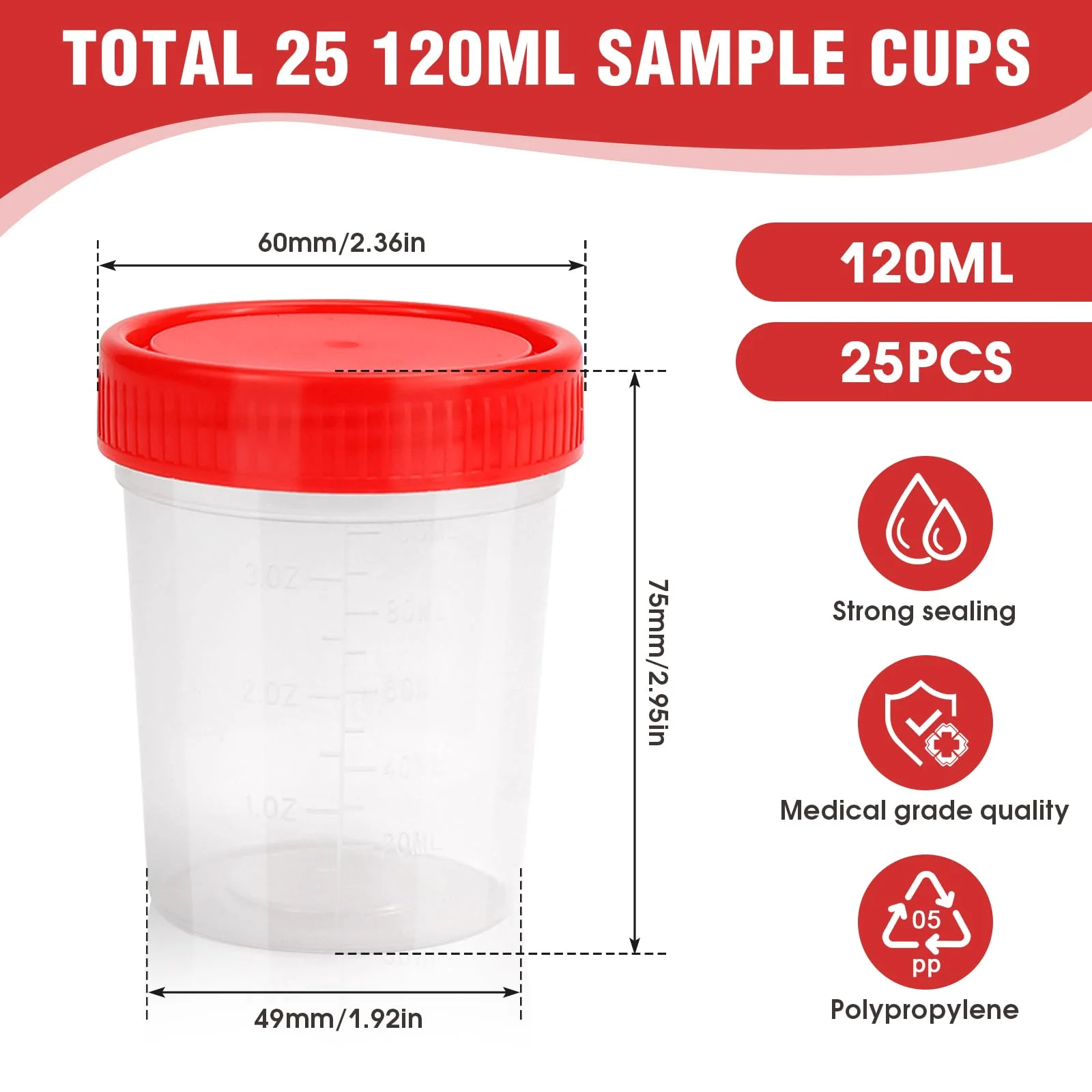 Urine Cup with Screw Lid, 25 Pieces 120 ml Sample Cups, Urine Sample Cup, Sample Container, Urine Container for Crafts, Medicine, Urine Samples - Image 2