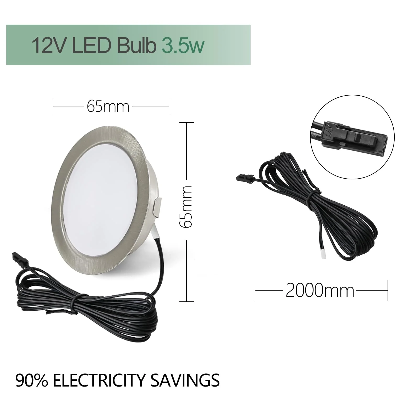 URing Set of 3 LED Recessed Spotlights 12 V 3000 K Warm White 3.5 W, Flat 12 V 300 LM Bore Hole 55-58 mm and 15 mm, Dimmable Furniture Recessed Spotlights, LED Spot 12 V with 2 m Cable, Nickel 3000K Warmweiß - Image 5