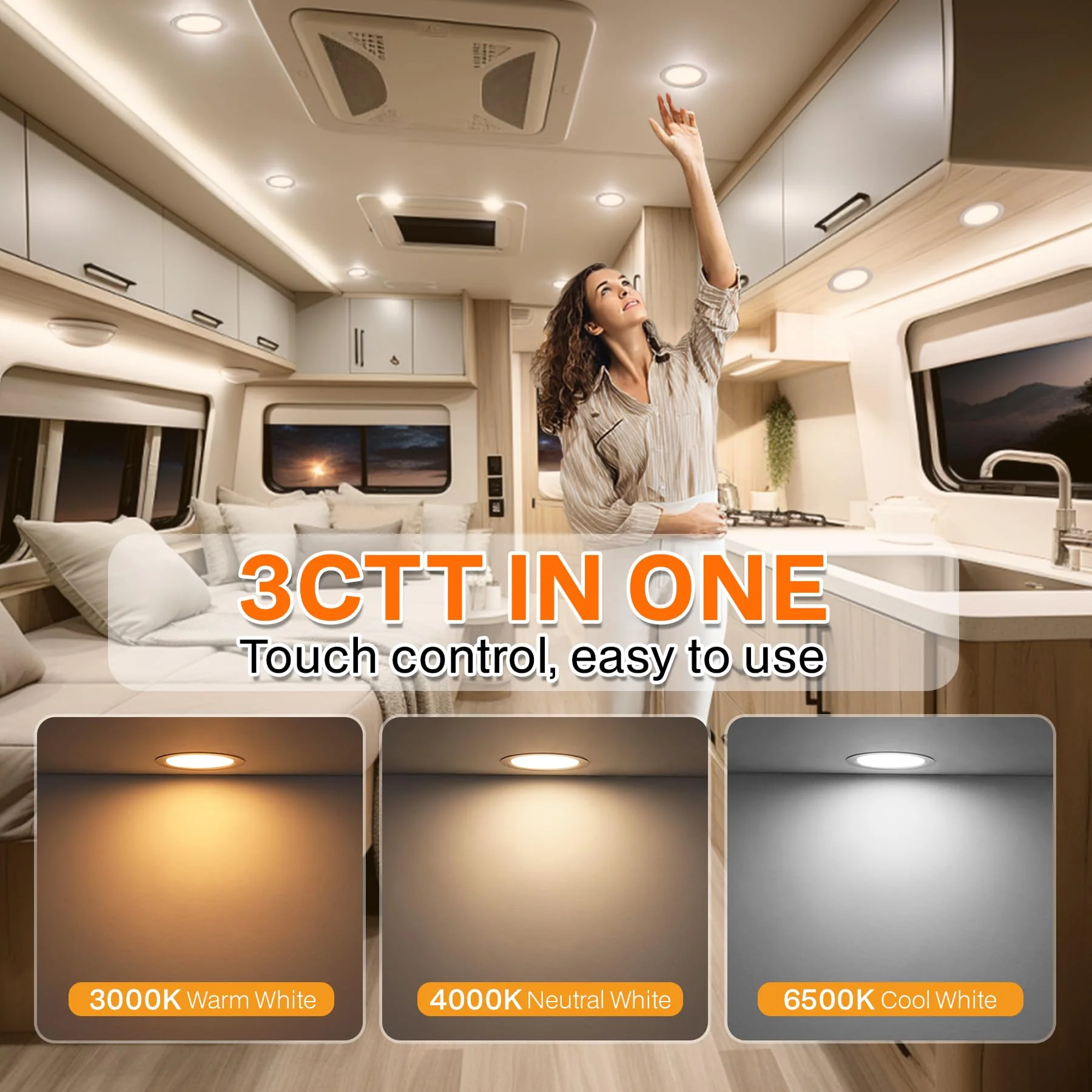URing Set of 3 LED Recessed Spotlights, 12 V, Dimmable, 3 W Ceiling Spotlights, 55-58 mm Spotlights, 12 V, 3000 K, Warm White, 4000 K, Neutral White, 6000 K, Cool White, Recessed Spotlights, LED 15 mm - Image 4