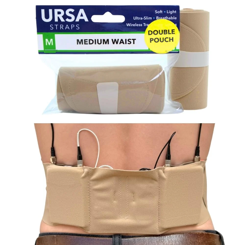 URSA Double Pouch Waist Strap - Ultra Slim, Breathable & Stretchy Microphone Transmitter Straps. Compatible with Most Transmitter/Receivers (Beige, Medium Waist) Beige - Image 4