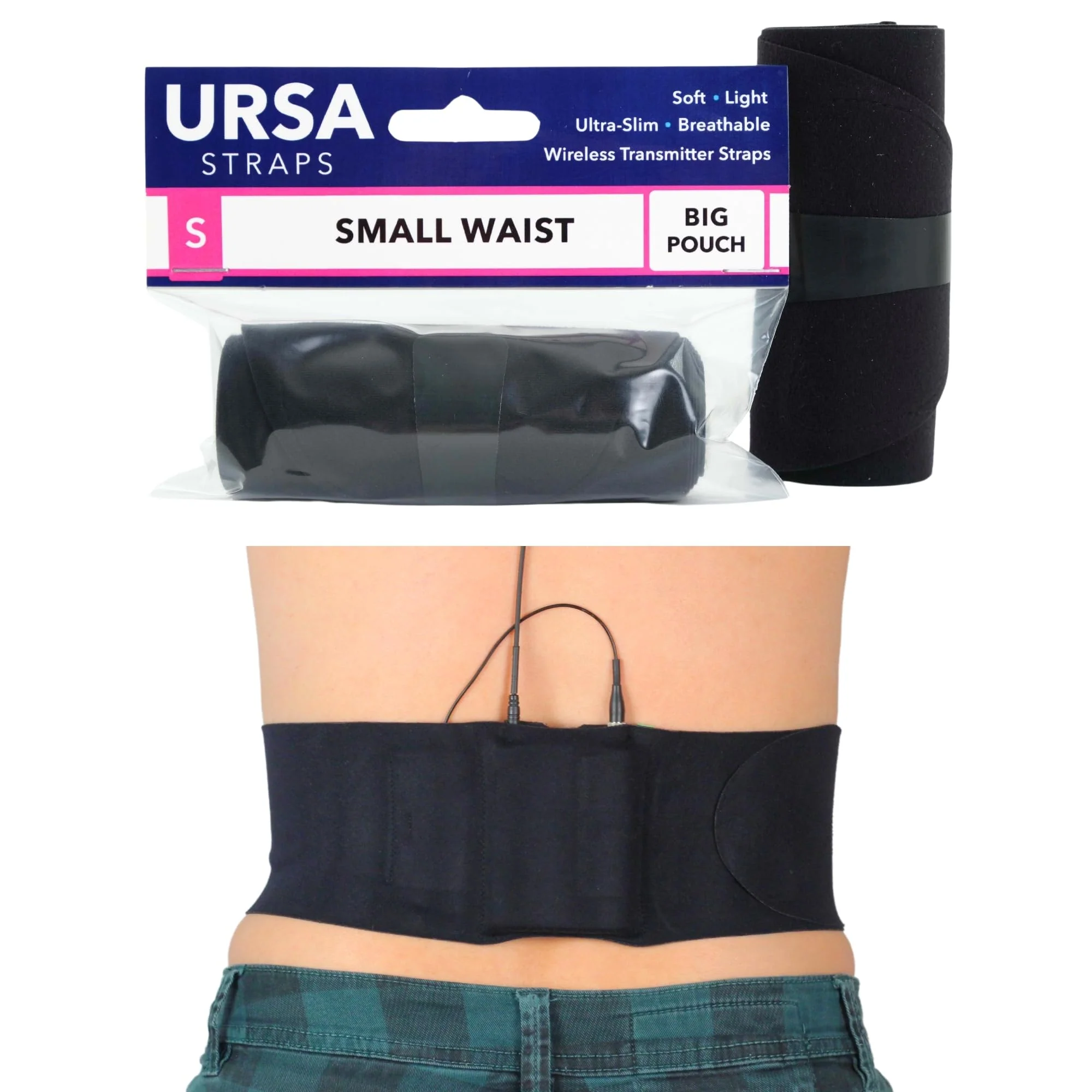 URSA Waist Strap - Ultra Slim, Breathable & Stretchy Microphone Transmitter Straps. Compatible with Most Transmitter/Receivers (Black, Large Waist - Big Pouch) - Image 3