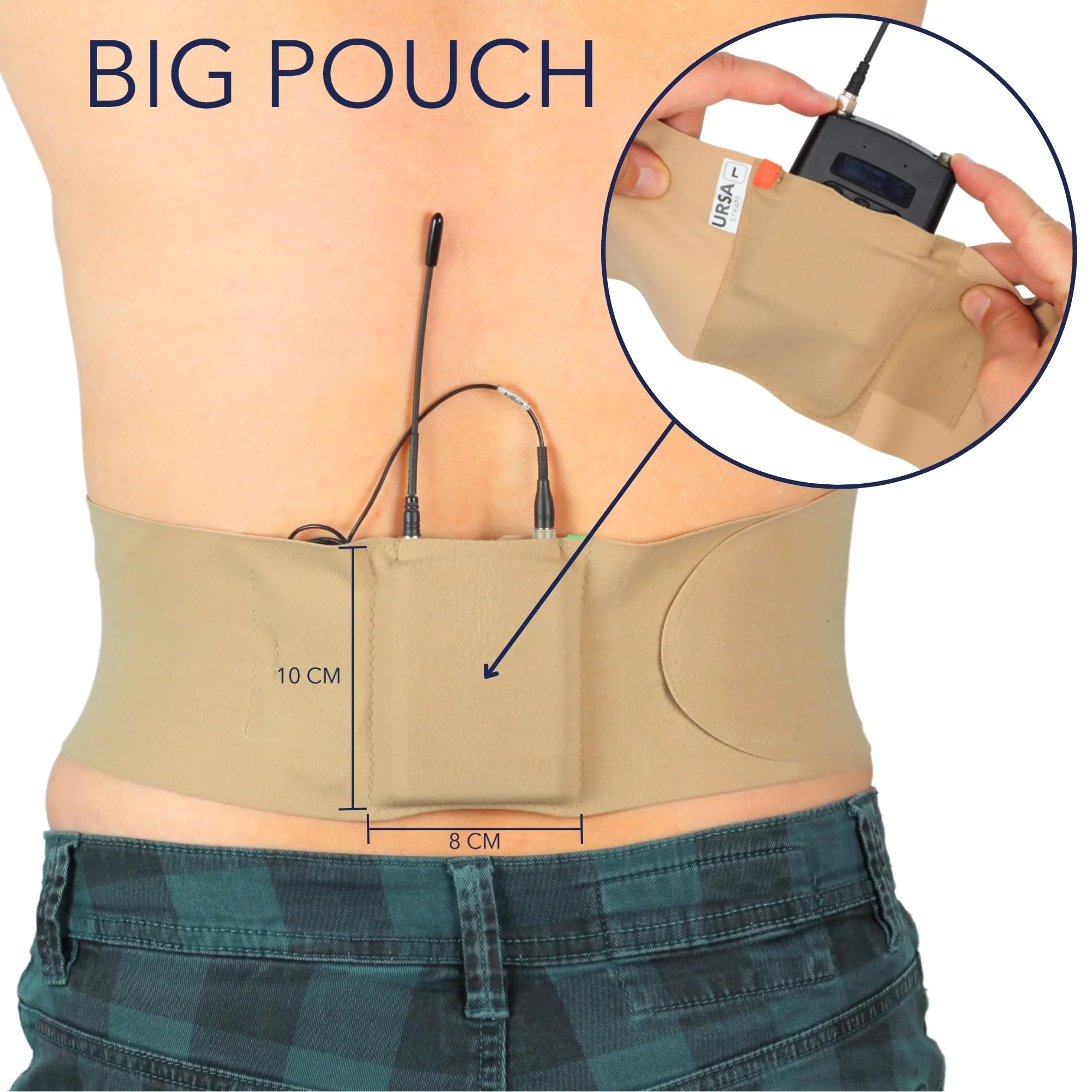 URSA Waist Strap - Ultra Slim, Breathable & Stretchy Microphone Transmitter Straps. Compatible with Most Transmitter/Receivers (Black, Large Waist - Big Pouch) - Image 7