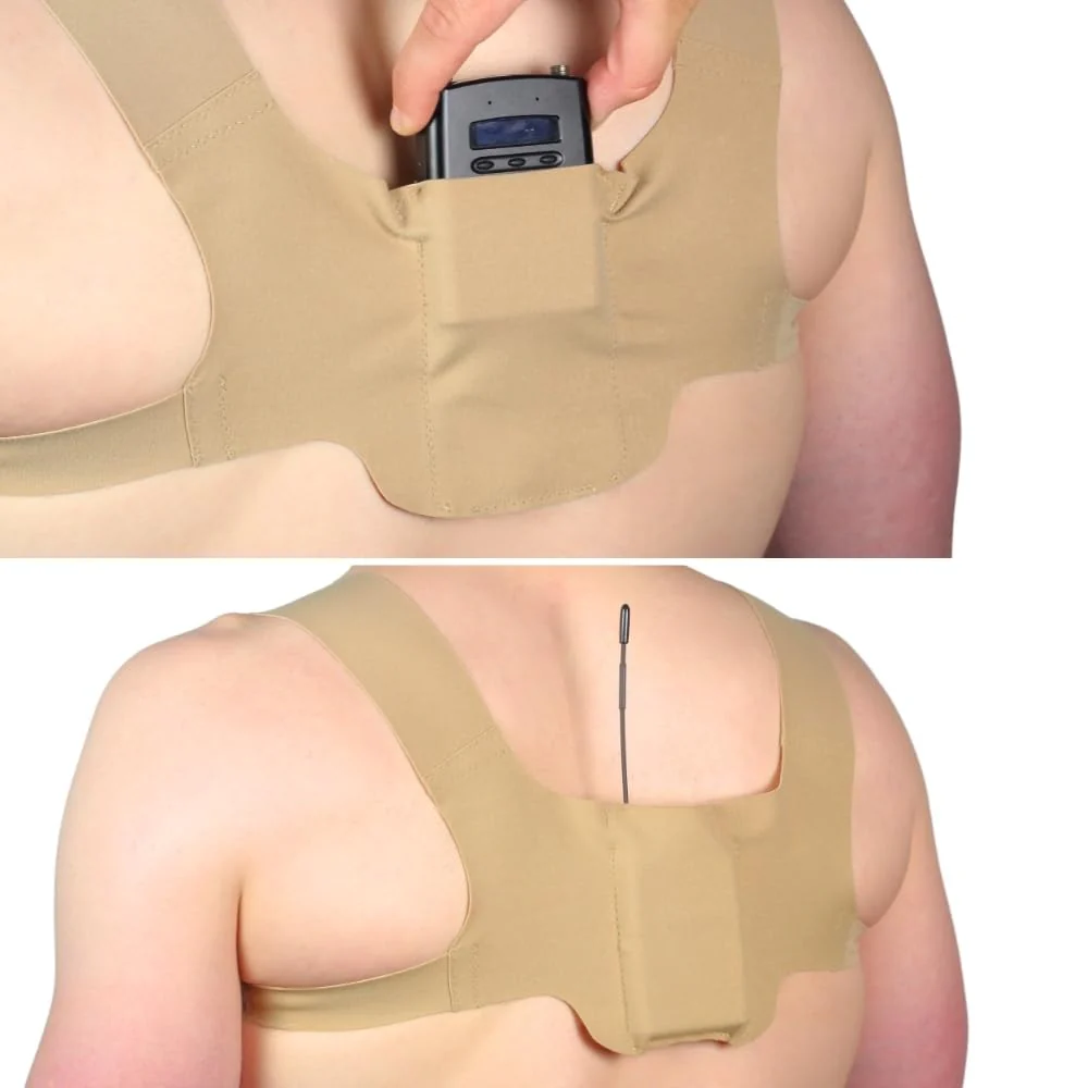 URSA X Strap: One-Piece Harness for Microphone Transmitters and Lav Mics. Multiple LAV Pouches. Compatible with URSA MiniMounts. For Sports/Active Shoots (Beige, Large) Beige - Image 3