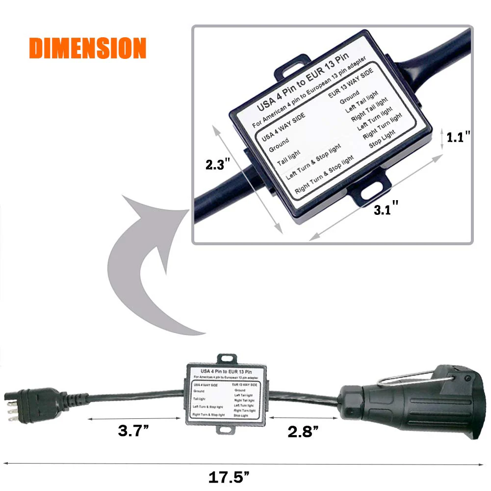 US Vehicle 4-Way Flat Adapter to European 13-Pin Round Plug Trailer Light Converter - Plug and Play Design 4 PIN TO 13 PIN - Image 4