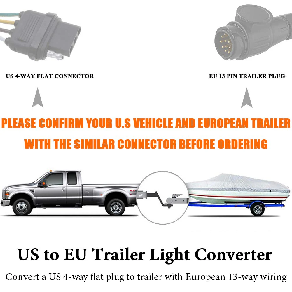 US Vehicle 4-Way Flat Adapter to European 13-Pin Round Plug Trailer Light Converter - Plug and Play Design 4 PIN TO 13 PIN - Image 5