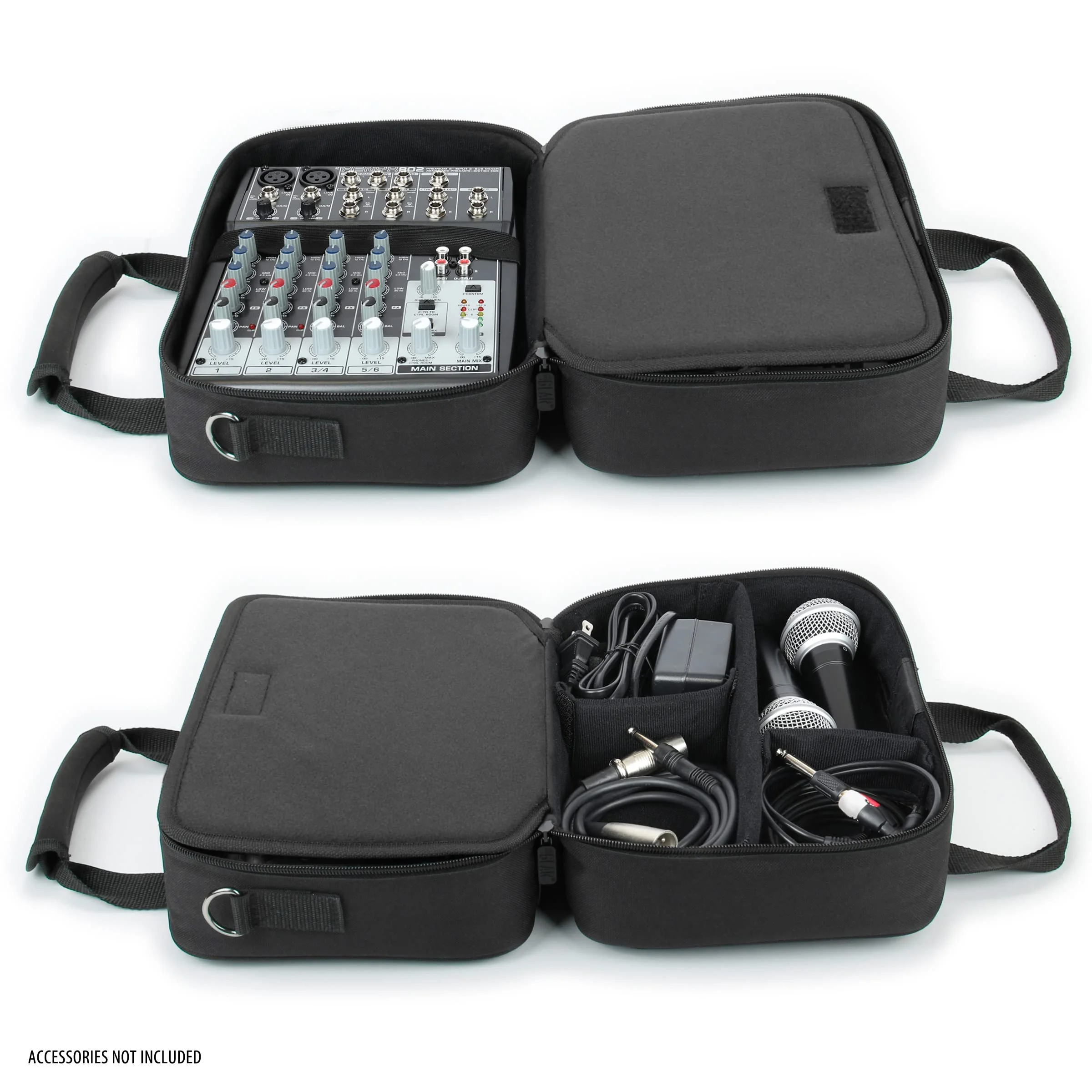 USA Gear Compact Audio DJ Mixer Case - Mixer Bag with Custom Storage for Cables & Microphones Compatible with Behringer Xenyx 802, 502, 1002, Q802USB & More - Scratch & Water Resistant (Black) Black - Image 3