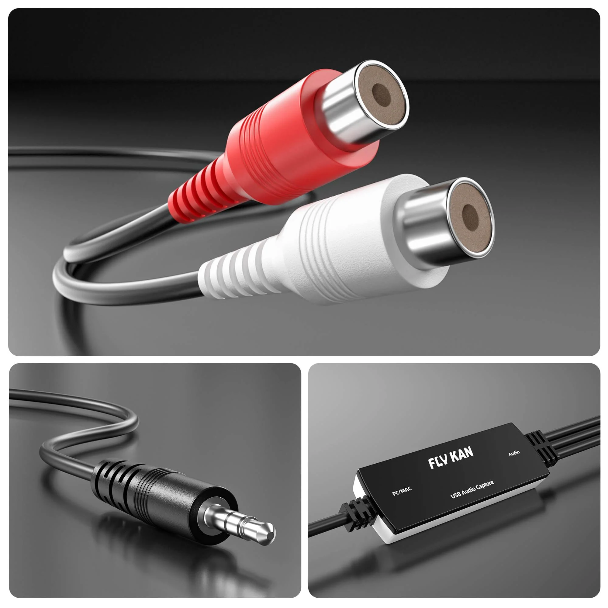 USB 2.0 Audio Grabber with USB-C Adapter – Analog to Digital Converter, Dual RCA/3.5mm Inputs, Vinyl/Cassette to MP3 USB Capture Card for PC/Mac/Linux - Image 2