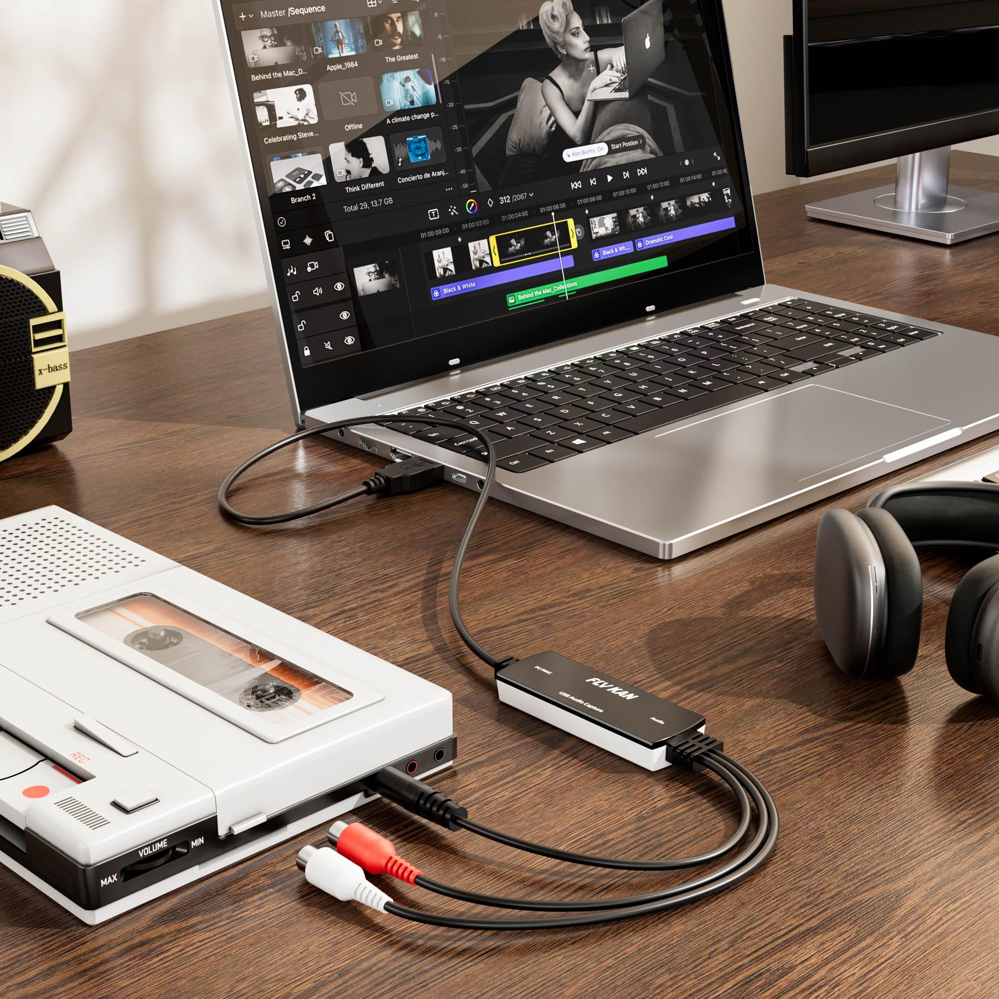 USB 2.0 Audio Grabber with USB-C Adapter – Analog to Digital Converter, Dual RCA/3.5mm Inputs, Vinyl/Cassette to MP3 USB Capture Card for PC/Mac/Linux - Image 4