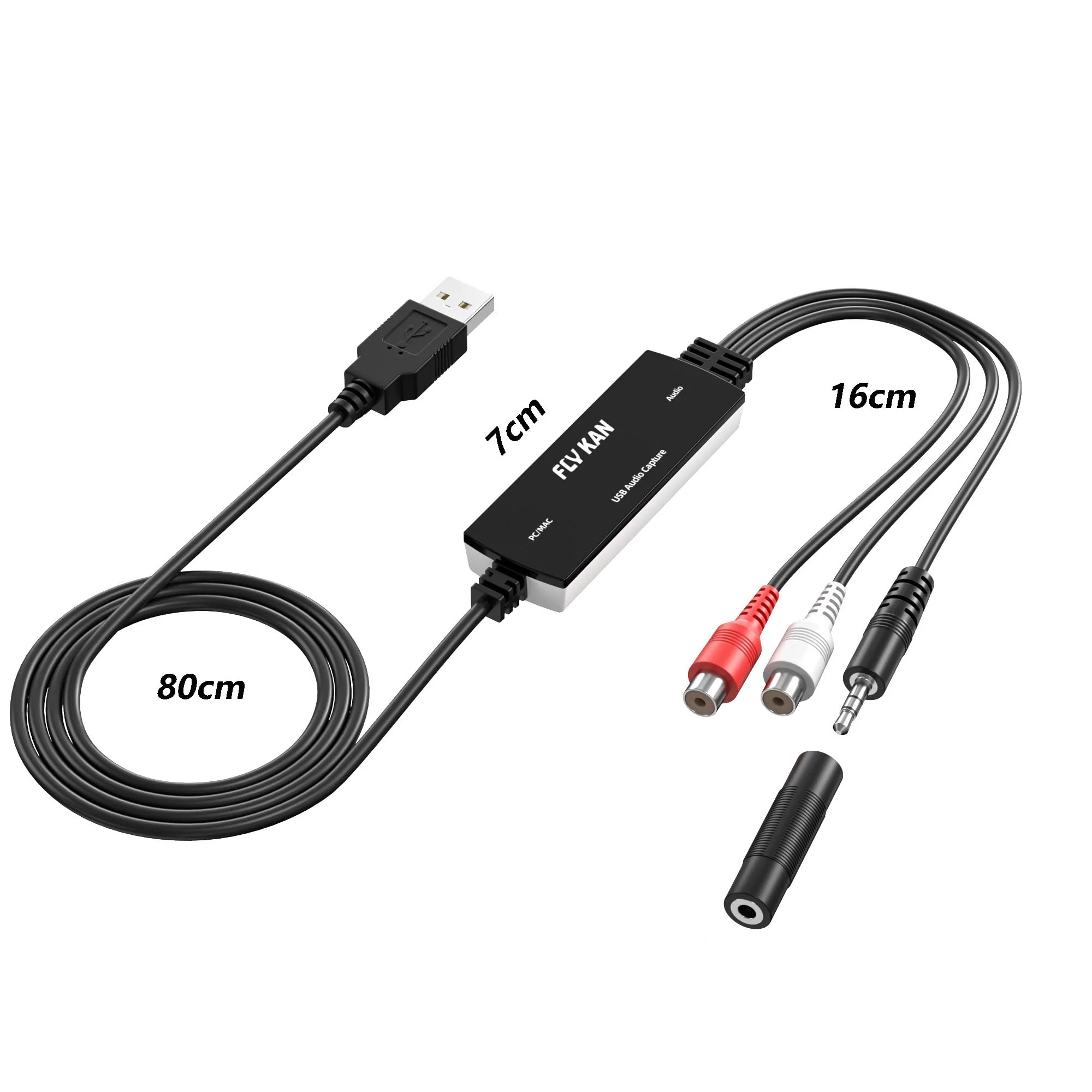 USB 2.0 Audio Grabber with USB-C Adapter – Analog to Digital Converter, Dual RCA/3.5mm Inputs, Vinyl/Cassette to MP3 USB Capture Card for PC/Mac/Linux - Image 7