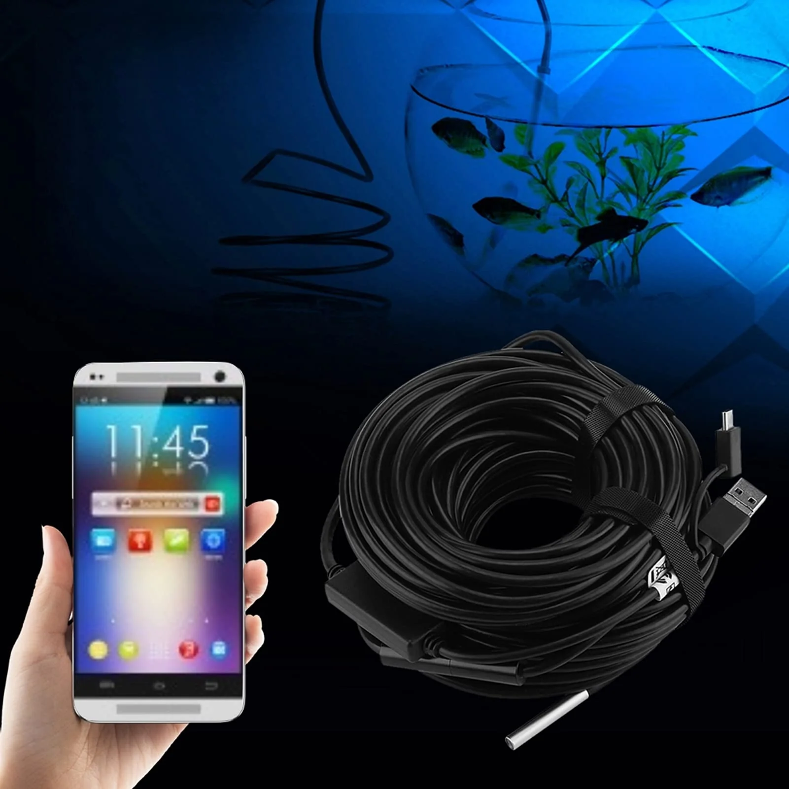 USB 2.0 Endoscope, Akozon 3-in-1 Endoscope Inspection Camera 5.5 mm - 20 m Snake USB 720p Megapixel HD IP67 Waterproof Snake Camera 6 Adjustable LED Light for Smart Android Tab - Image 2