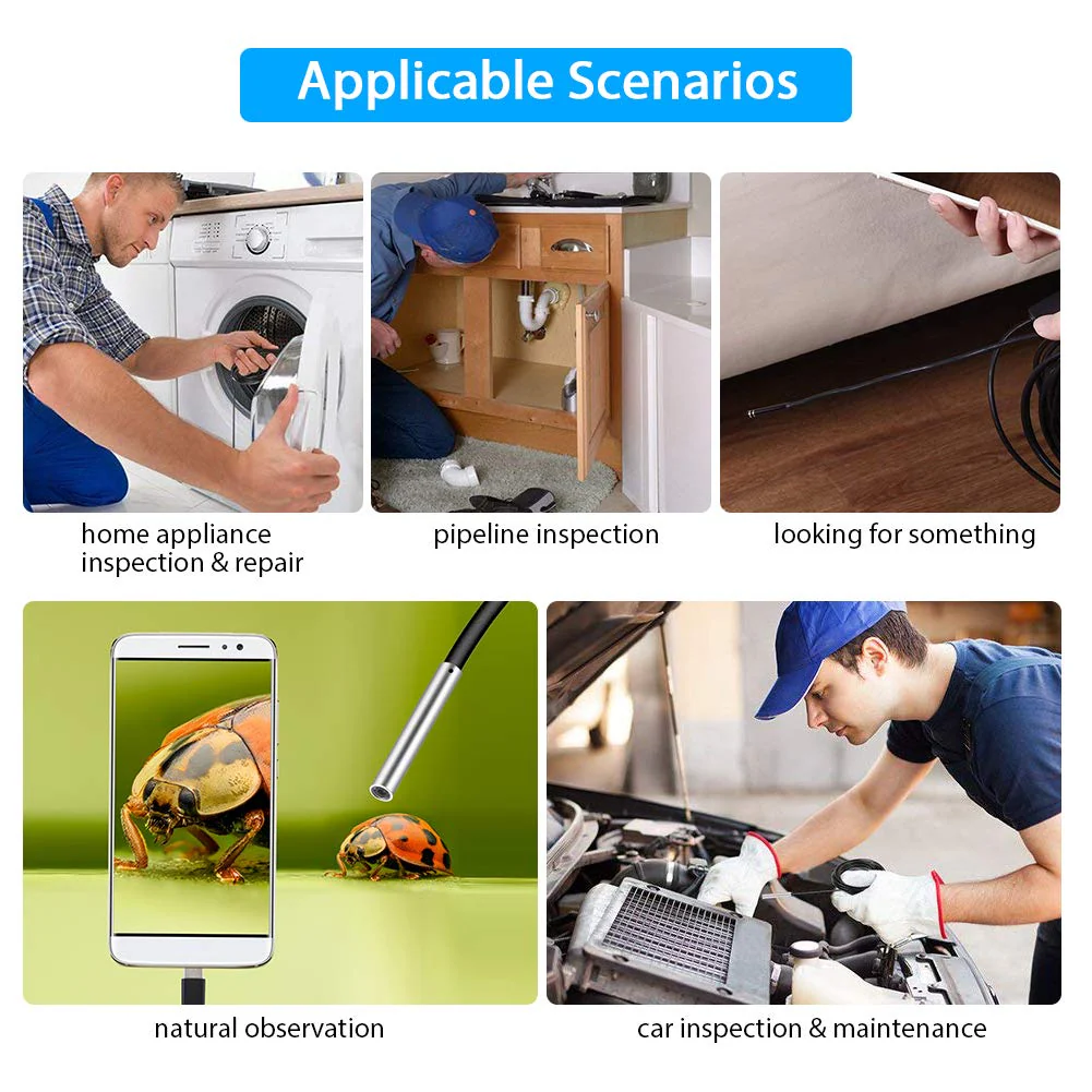 USB 2.0 Endoscope, Akozon 3-in-1 Endoscope Inspection Camera 5.5 mm - 20 m Snake USB 720p Megapixel HD IP67 Waterproof Snake Camera 6 Adjustable LED Light for Smart Android Tab - Image 3