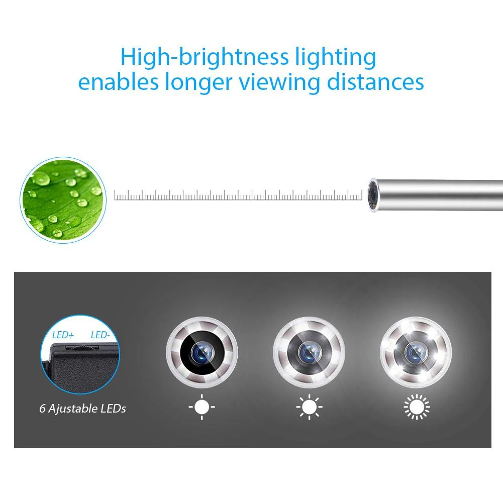 USB 2.0 Endoscope, Akozon 3-in-1 Endoscope Inspection Camera 5.5 mm - 20 m Snake USB 720p Megapixel HD IP67 Waterproof Snake Camera 6 Adjustable LED Light for Smart Android Tab - Image 5