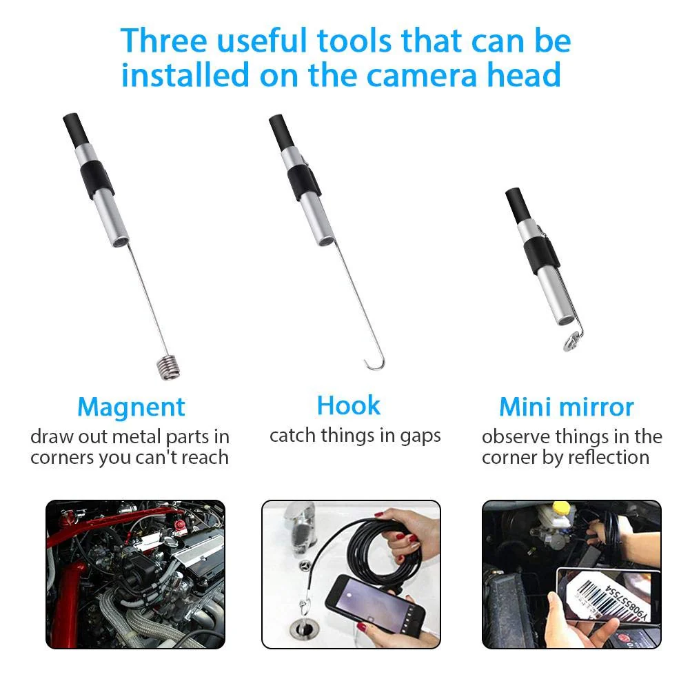 USB 2.0 Endoscope, Akozon 3-in-1 Endoscope Inspection Camera 5.5 mm - 20 m Snake USB 720p Megapixel HD IP67 Waterproof Snake Camera 6 Adjustable LED Light for Smart Android Tab - Image 6