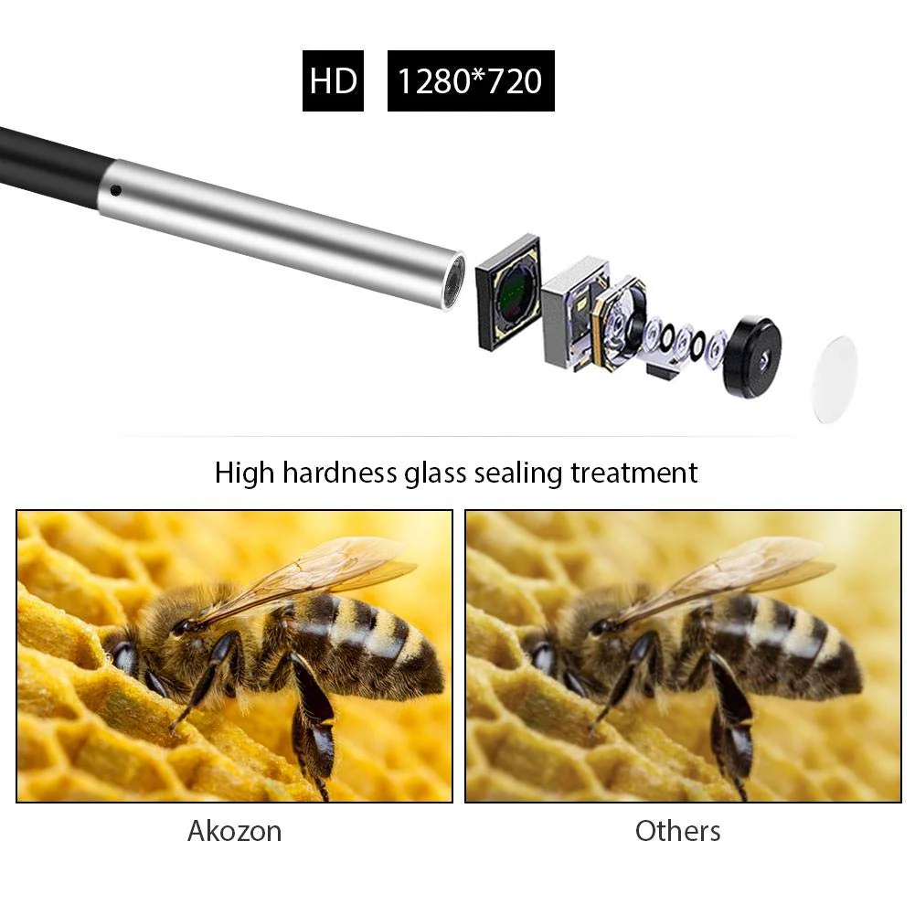 USB 2.0 Endoscope, Akozon 3-in-1 Endoscope Inspection Camera 5.5 mm - 20 m Snake USB 720p Megapixel HD IP67 Waterproof Snake Camera 6 Adjustable LED Light for Smart Android Tab - Image 9
