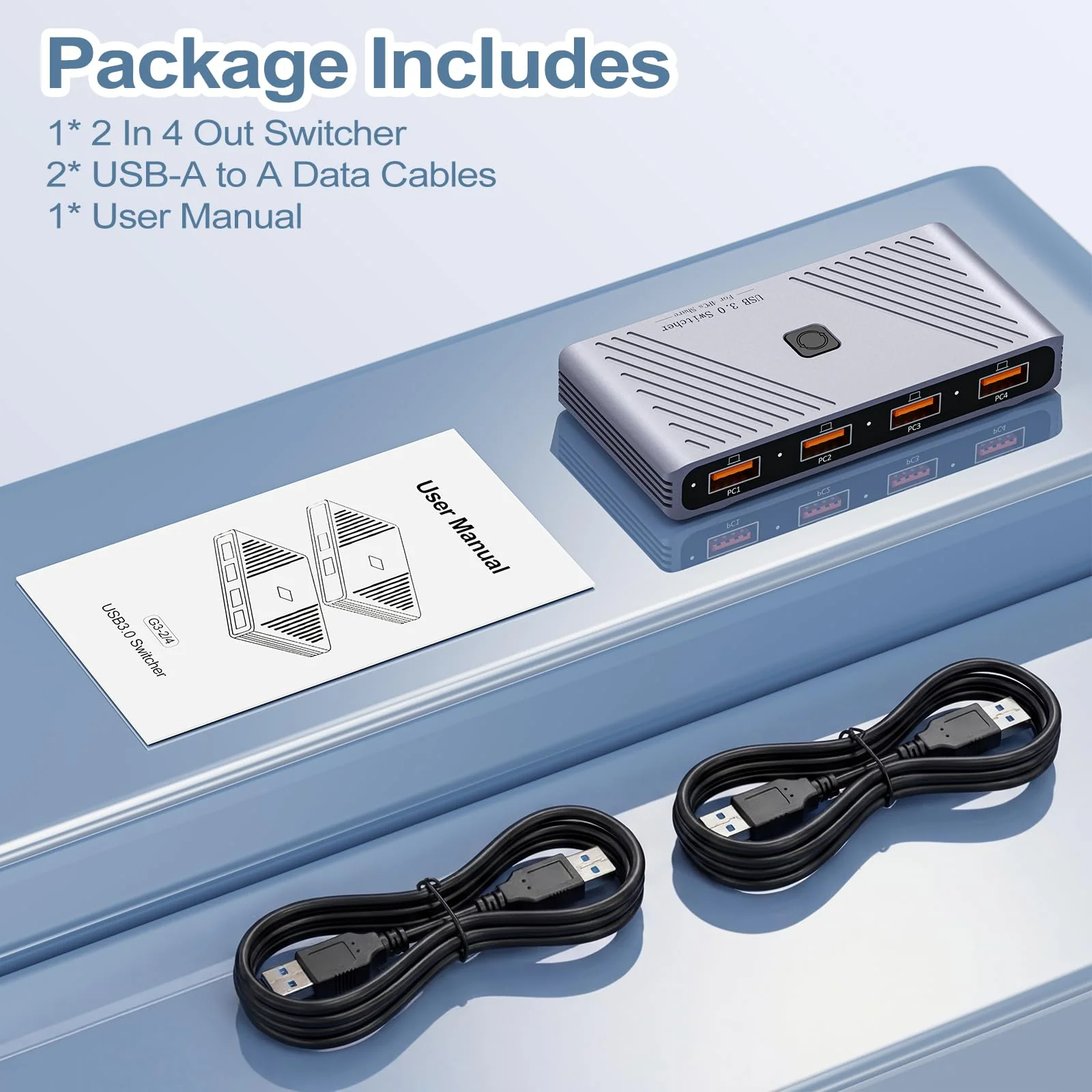 USB 3.0 Switch, 4 Computers Sharing 4 USB Devices, One-Button Switcher for Keyboard Mouse Printer Scanner, USB Peripheral Sharing Hub for PC Laptop with 2 USB 3.0 Cables, Aluminum Alloy Case For 4 PCs - Image 8