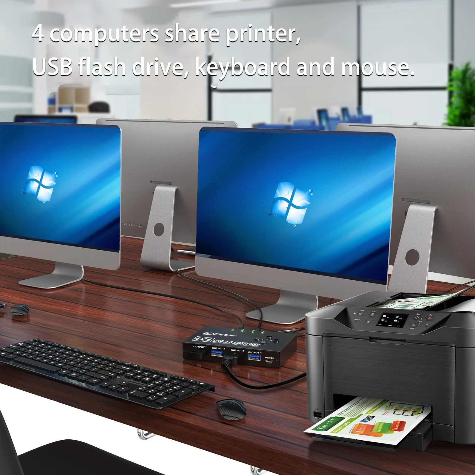 USB 3.0 Switch Selector 4 Port,MLEEDA KVM Switcher 4 Computers Sharing 4 USB Devices,USB Peripheral Switcher for Keyboard Mouse Printer Scanner,with Wired Remote Button and 4 USB 3.0 Cable USB Switch 4 PC - Image 5