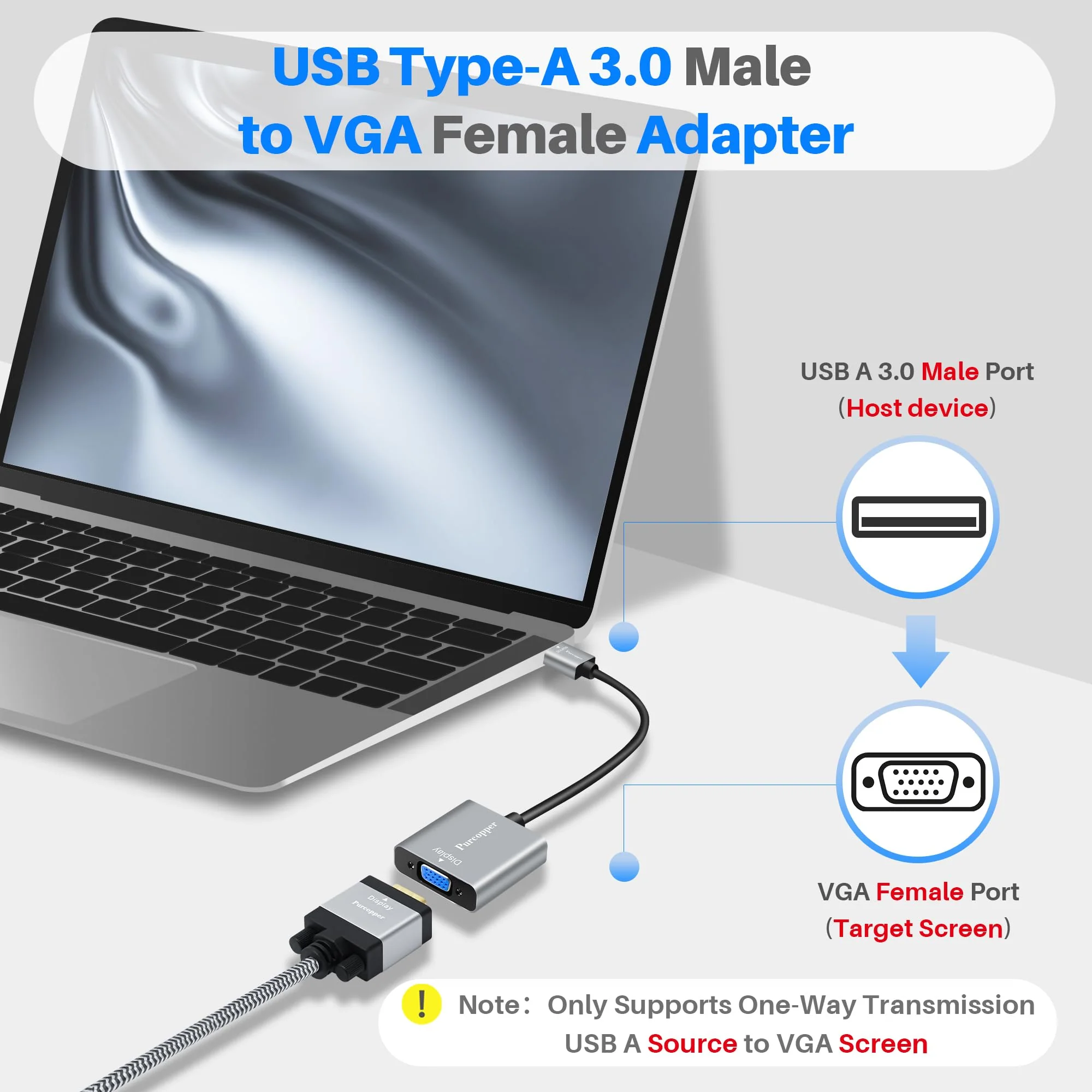 USB 3.0 to VGA Adapter for Monitor, USB A 3.0 Male to VGA Female Adapter Multi-Display Video 1080P Converter for Mac OS(2015-2019),(Windows 11/10/8.1/8/7) and Android (No Support for Chromebook/Linux) USB 3.0 Male to VGA Female - Image 3