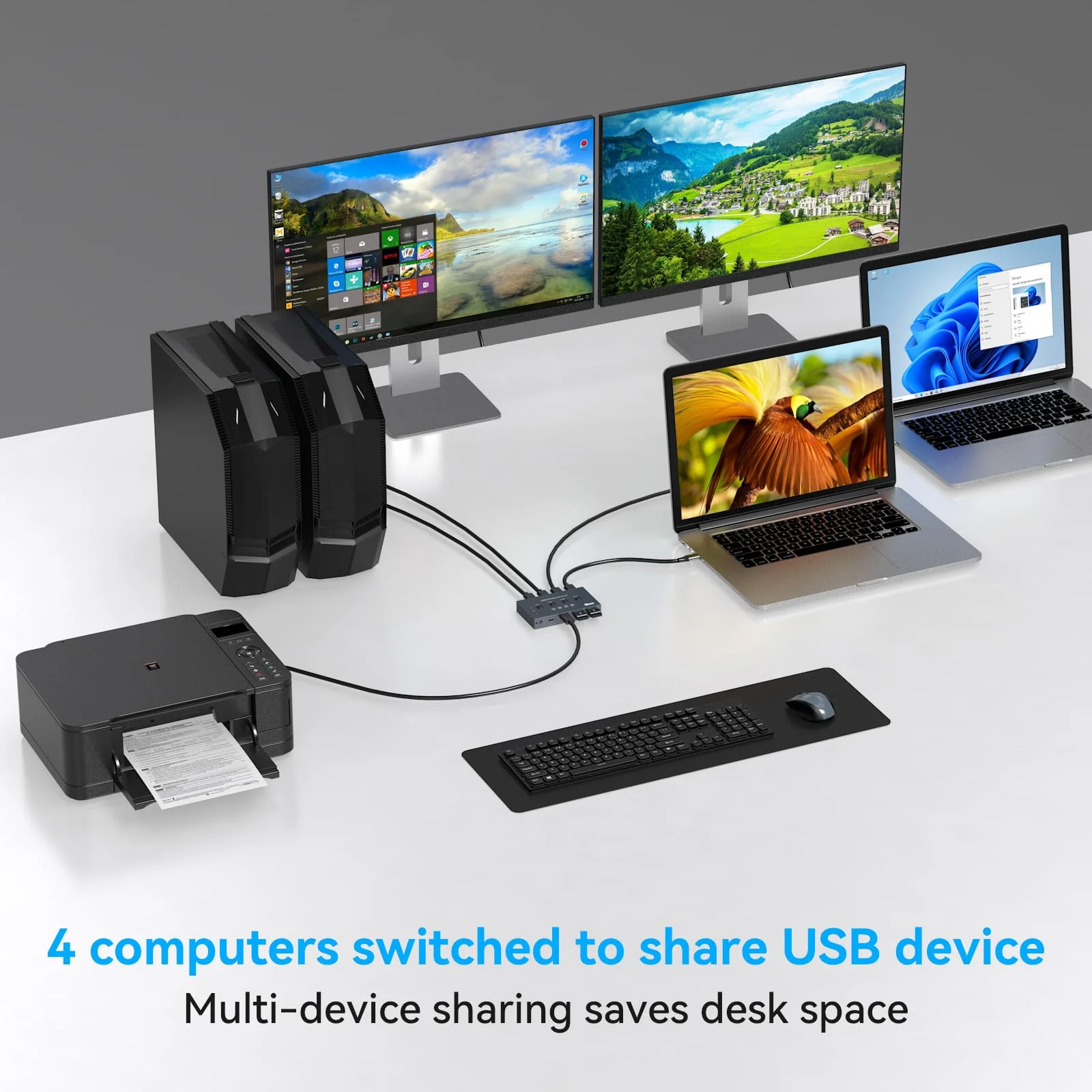 USB 3.2 Switch 4 Computers Share 4 USB Devices 4 Port USB Switcher for Mouse Keyboard Scanner Printer with Remote and Cables USB 3.2 4 PC dark gray - Image 3