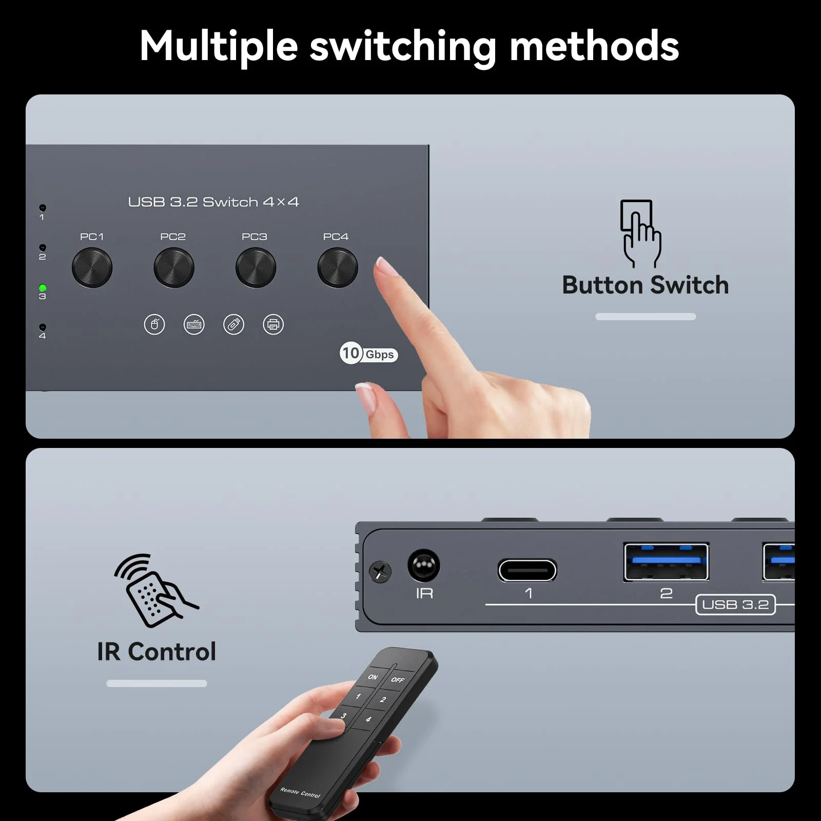 USB 3.2 Switch 4 Computers Share 4 USB Devices 4 Port USB Switcher for Mouse Keyboard Scanner Printer with Remote and Cables USB 3.2 4 PC dark gray - Image 6