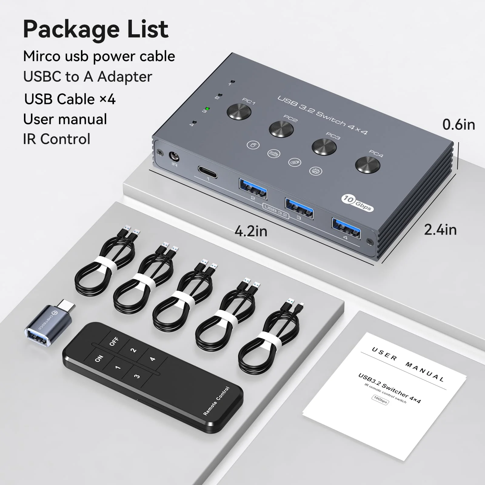 USB 3.2 Switch 4 Computers Share 4 USB Devices 4 Port USB Switcher for Mouse Keyboard Scanner Printer with Remote and Cables USB 3.2 4 PC dark gray - Image 7