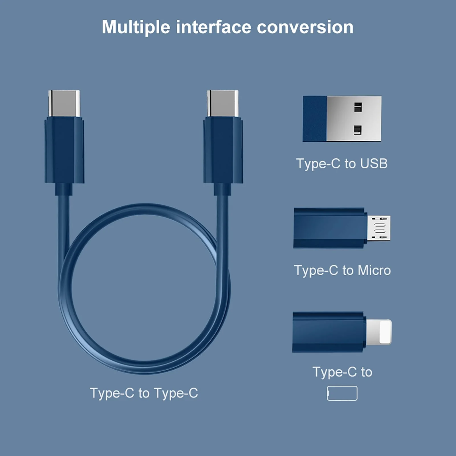 USB Adapter, Micro USB Charging Cable with USB C Lighting Adapter, Lighting to USB C Adapter, Multi Charging Cable Storage Box Contains SIM Card Holder Blue - Image 3