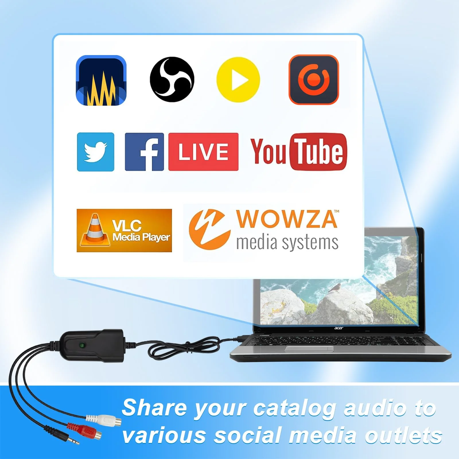 USB Audio Capture Card Grabber for Window 10/11/8/7 / 2000/XP and Vista, Seven，Audio Grabber for Vinyl Cassette Tapes,MD, Phono to Digital MP3 Converter from 3.5mm and R/L Audio Connector - Image 2