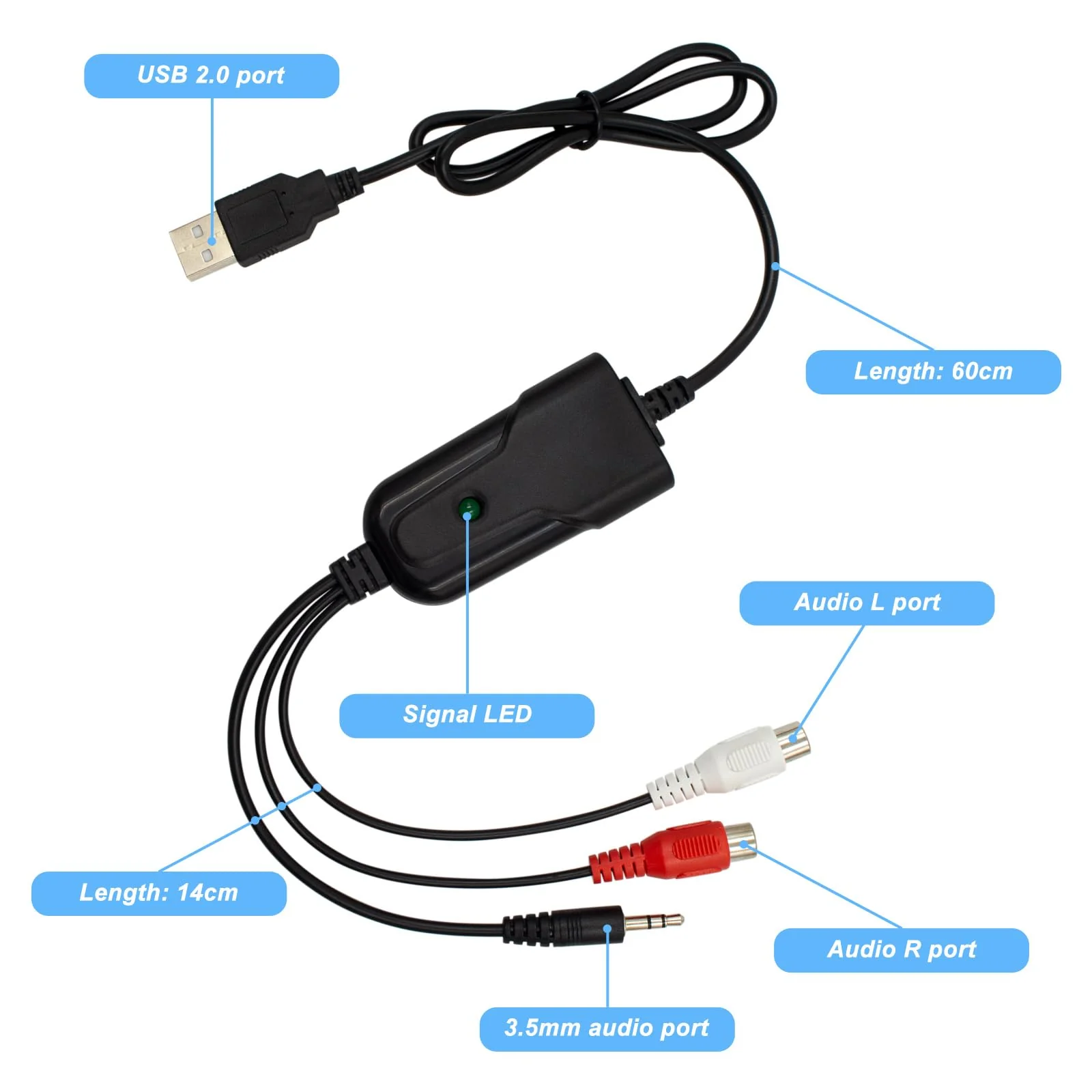 USB Audio Capture Card Grabber for Window 10/11/8/7 / 2000/XP and Vista, Seven，Audio Grabber for Vinyl Cassette Tapes,MD, Phono to Digital MP3 Converter from 3.5mm and R/L Audio Connector - Image 3