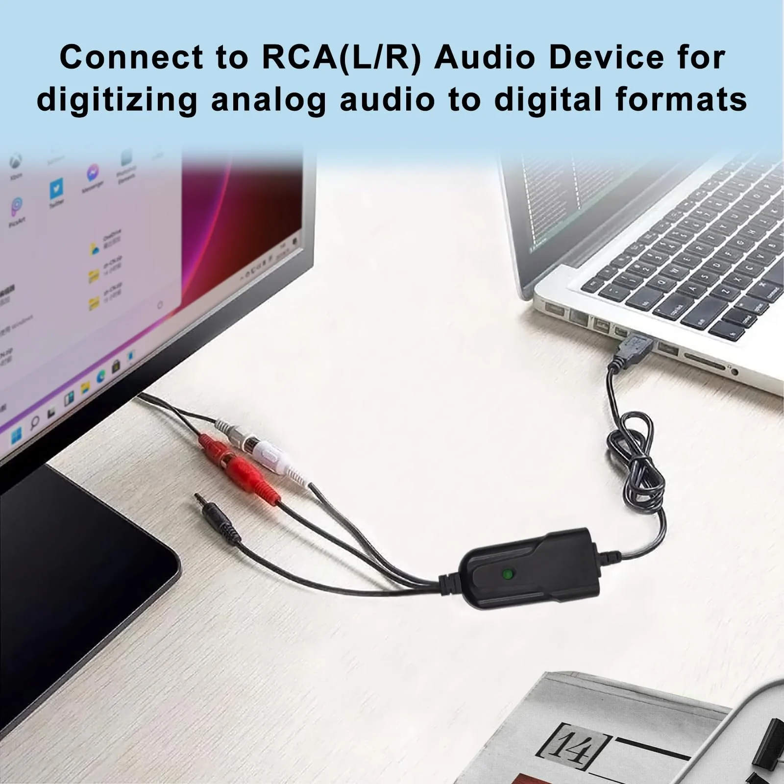 USB Audio Capture Card Grabber for Window 10/11/8/7 / 2000/XP and Vista, Seven，Audio Grabber for Vinyl Cassette Tapes,MD, Phono to Digital MP3 Converter from 3.5mm and R/L Audio Connector - Image 6