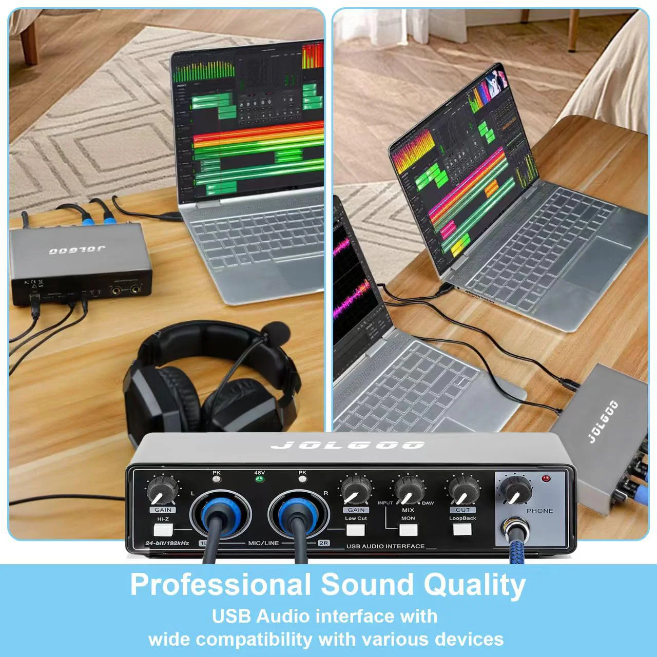 USB Audio Interface, 24-Bit/192kHz Plug & Play Sound Card for Recording – XLR/Line In, Headphone Out, Low Latency, Compatible with PC, Mac, Smartphone - Image 4
