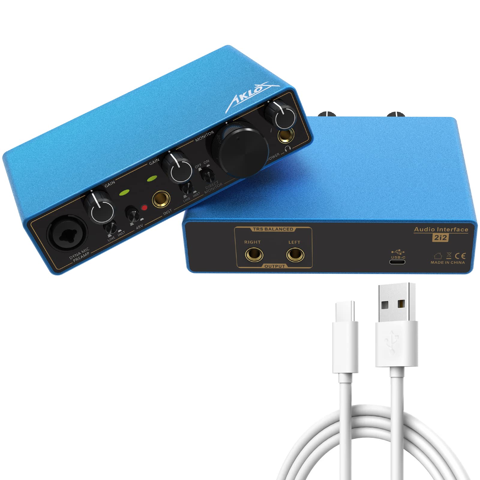 USB Audio Interface, AKLOT Xrl Audio Interfaces, for the Guitarist, Vocalist, Podcaster or Producer, 24-bit/192 kHz High-Fidelity, Studio Quality Recording, 2 In 2 Out Audio Interfaces for PC/Win/Mac 2In-2Out Blue - Image 8