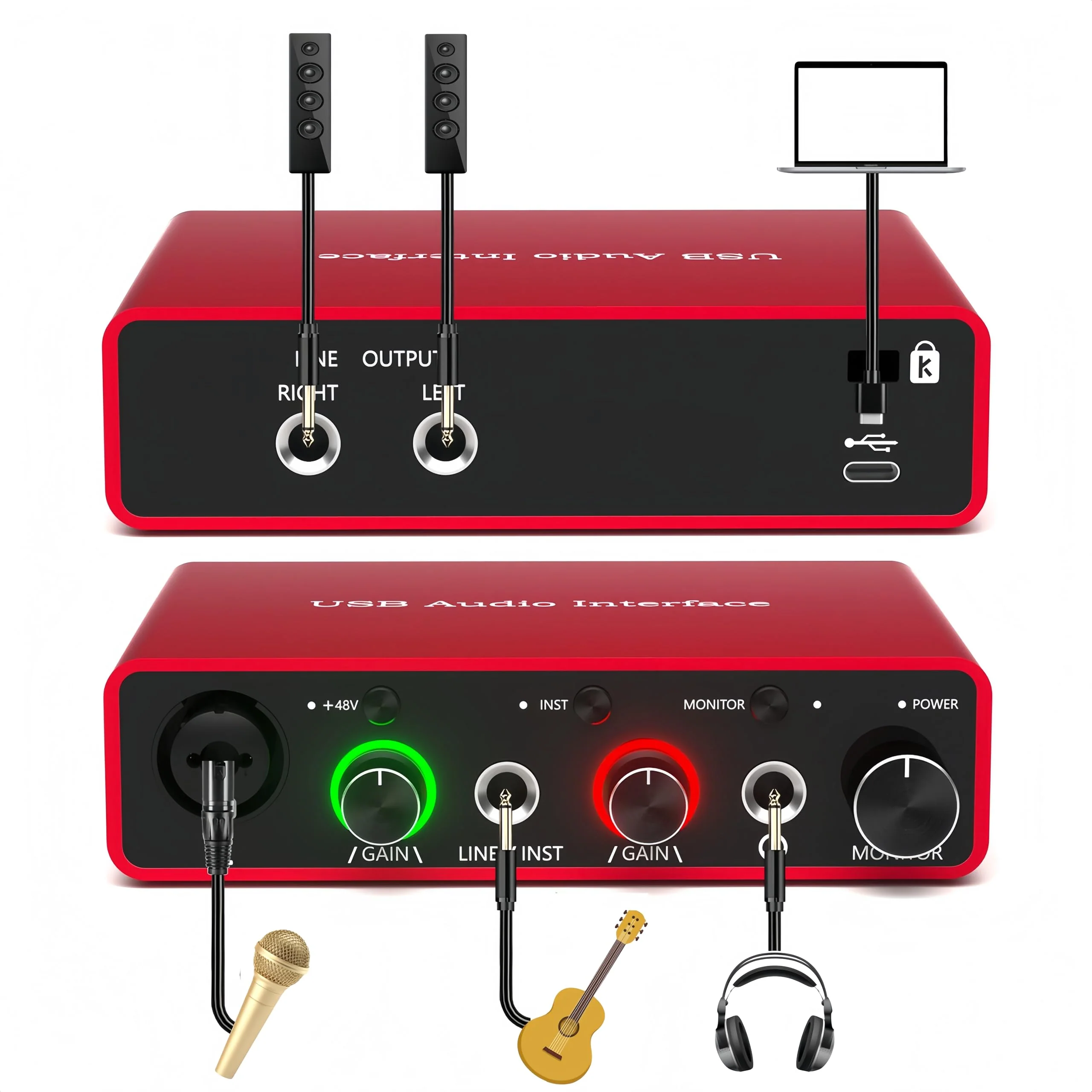 USB Audio Interface for PC, 48V Phantom Power Audio Interface for Computer Recording Music, Podcasting, and Streaming, 24-Bit/192kHz, XLR & 1/4” Combo Connectors, LINE/INST Input - Image 3