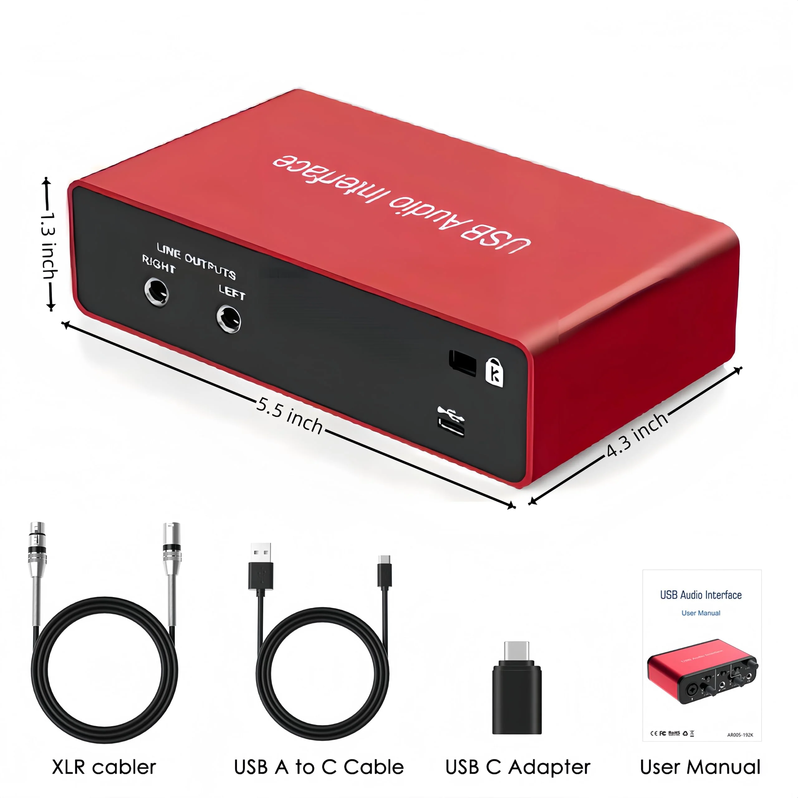 USB Audio Interface for PC, 48V Phantom Power Audio Interface for Computer Recording Music, Podcasting, and Streaming, 24-Bit/192kHz, XLR & 1/4” Combo Connectors, LINE/INST Input - Image 7